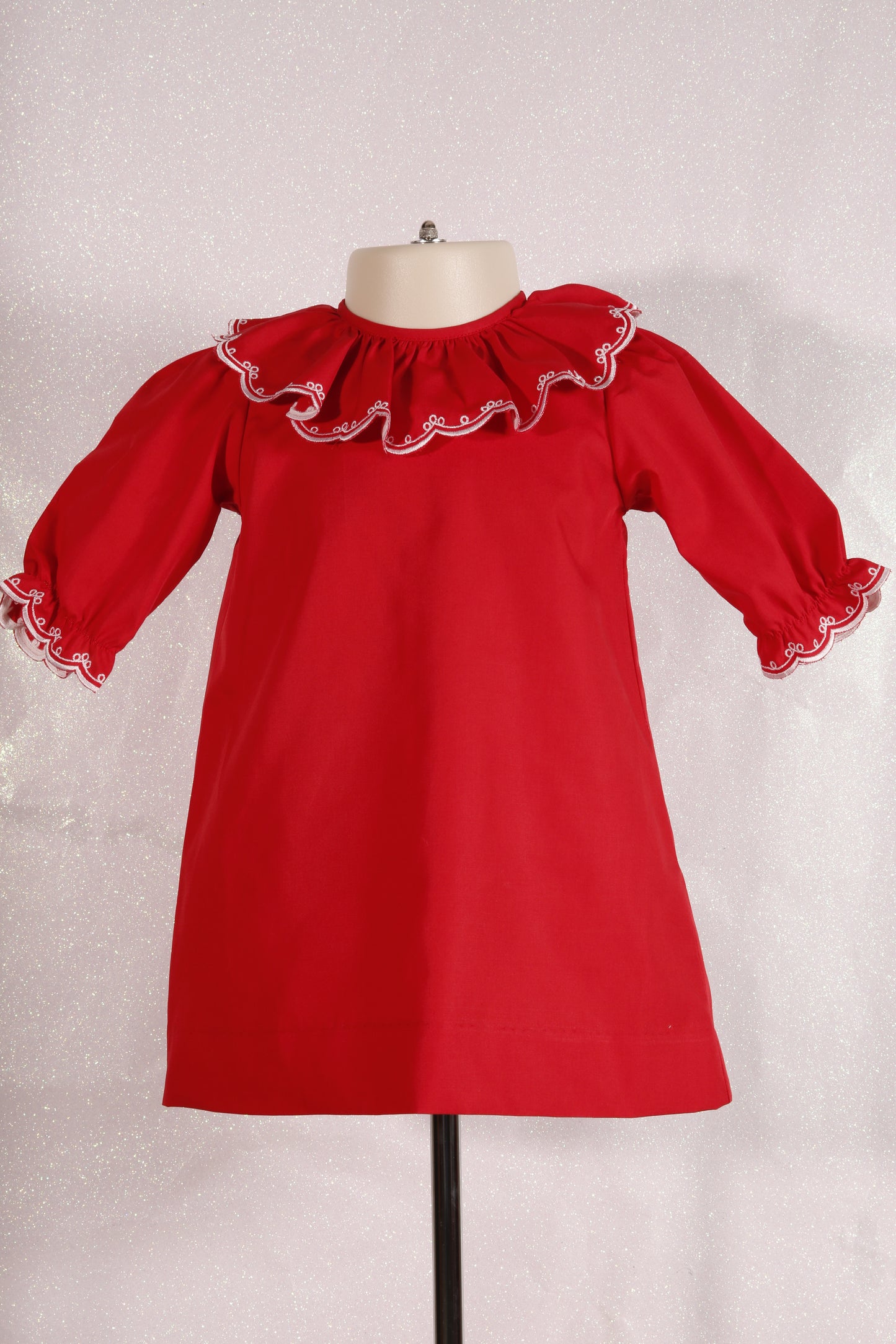 Vintage Red Embroidered Ruffle Collar Dress
