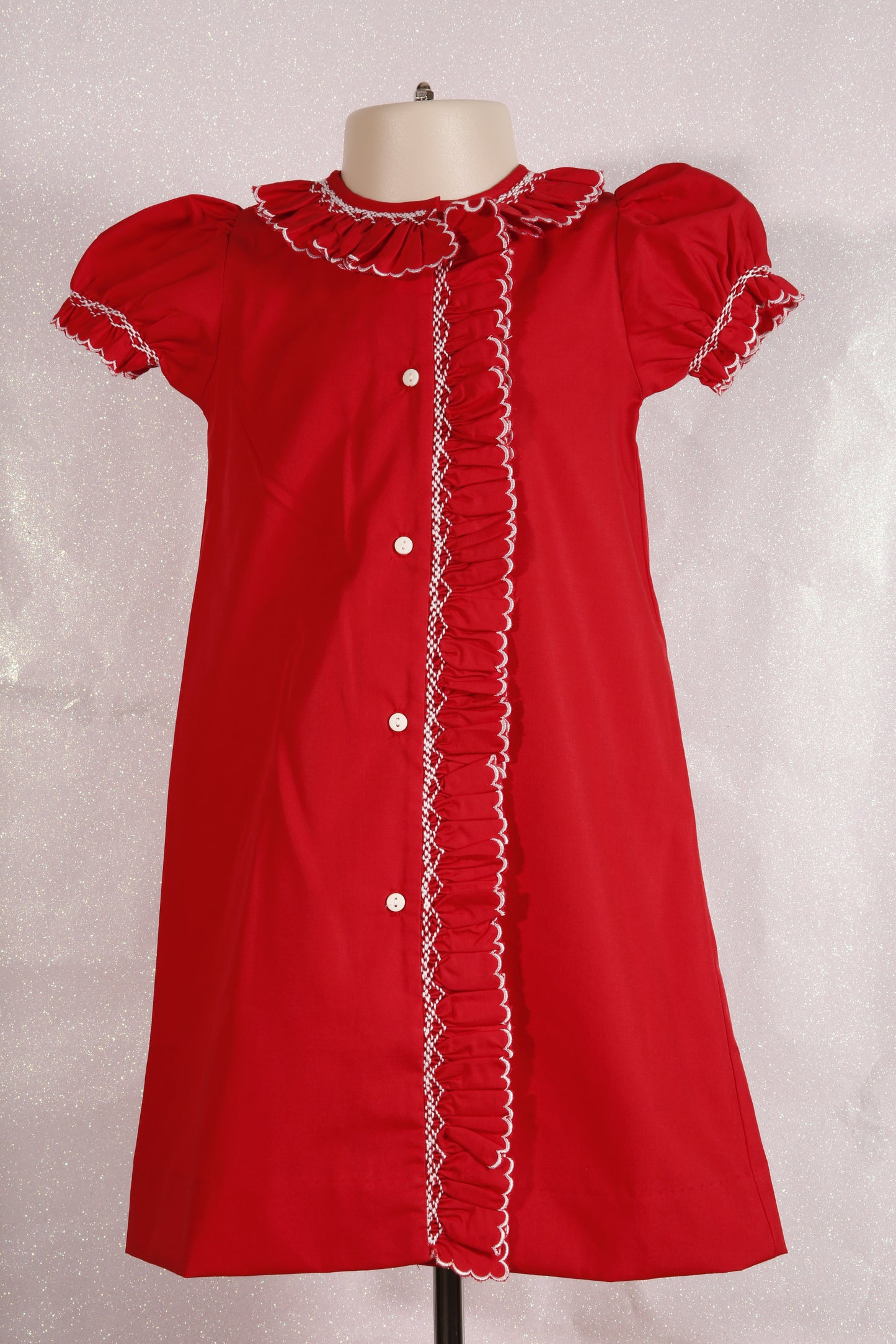 Red Ruffle Collar with Scalloped Embroidered Dress