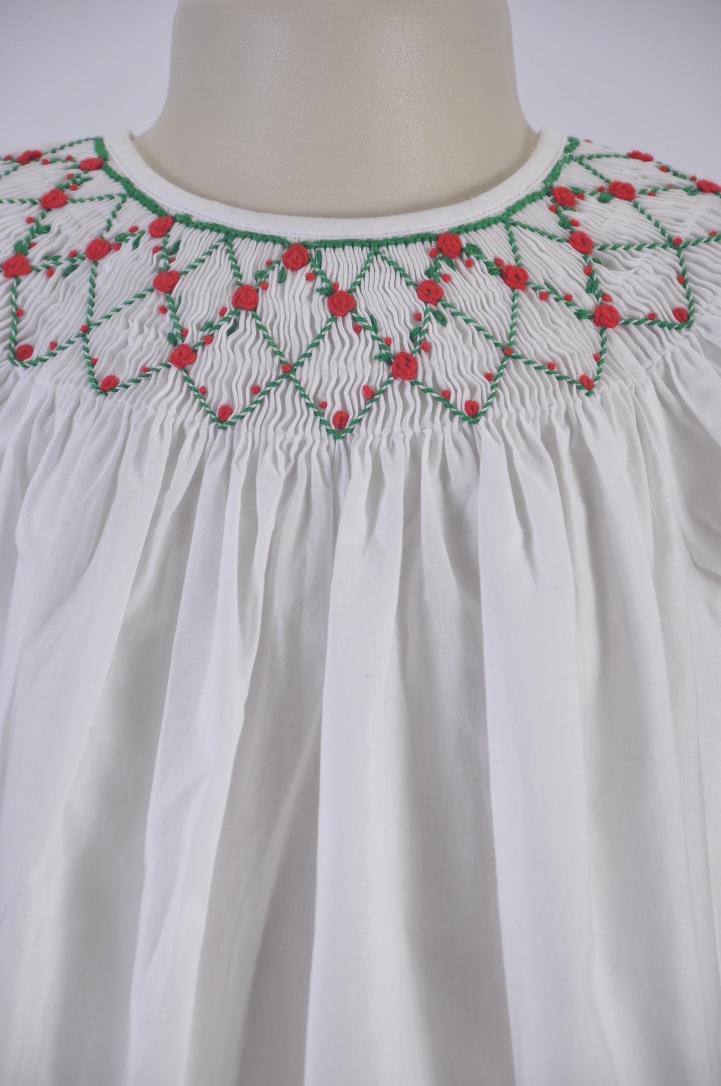 Geometric Smocked White Short Sleeve Bishop Dress