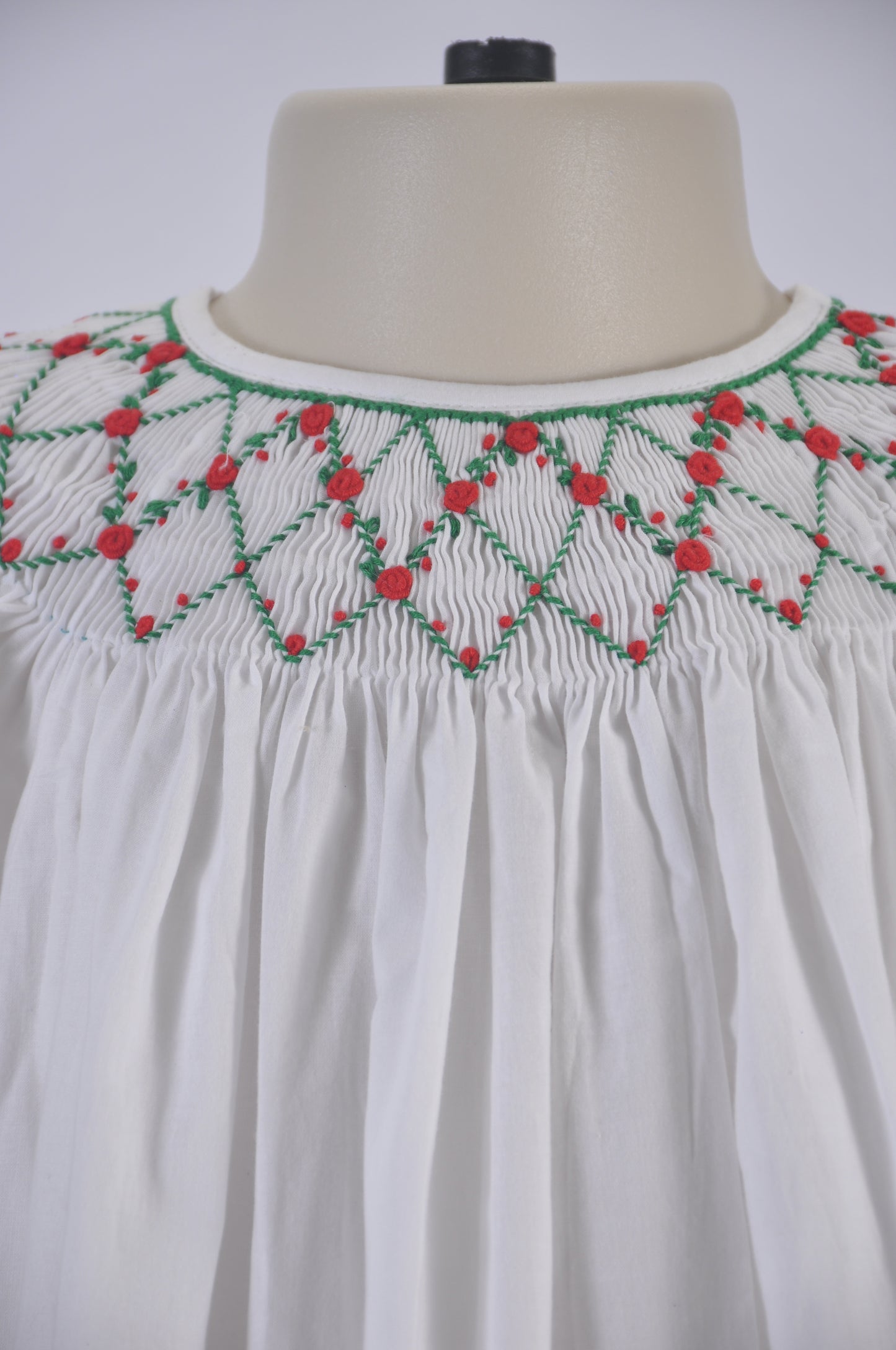 Geometric Smocked White Long Sleeve Bishop Dress