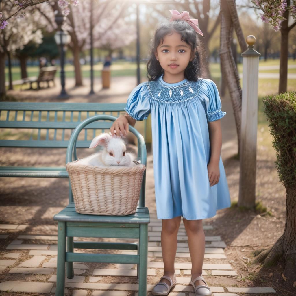 Blue Smocked Bunny Short Sleeve Bishop Dress