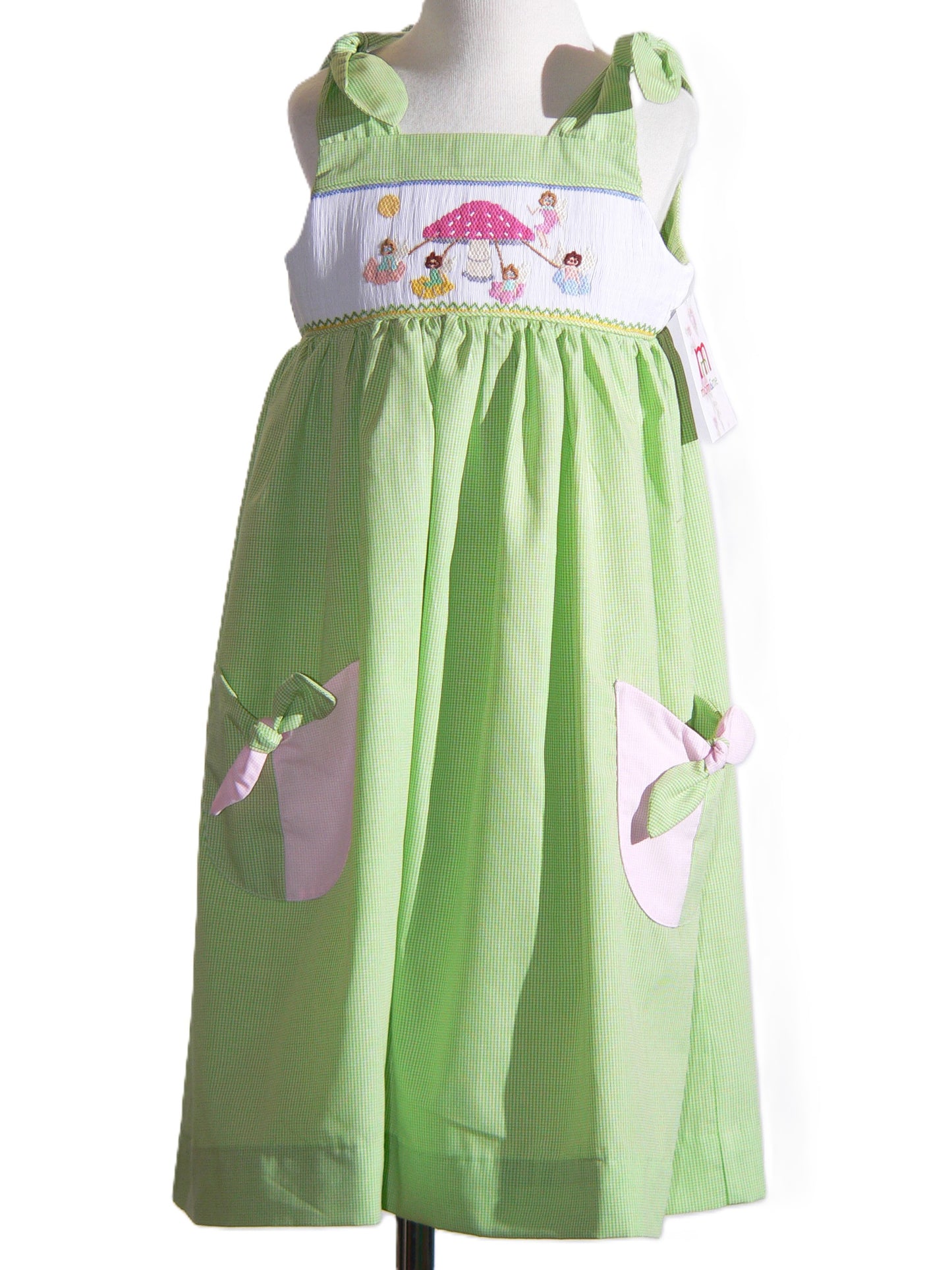 Green Gingham Mushroom Faries Sleeveless Dress