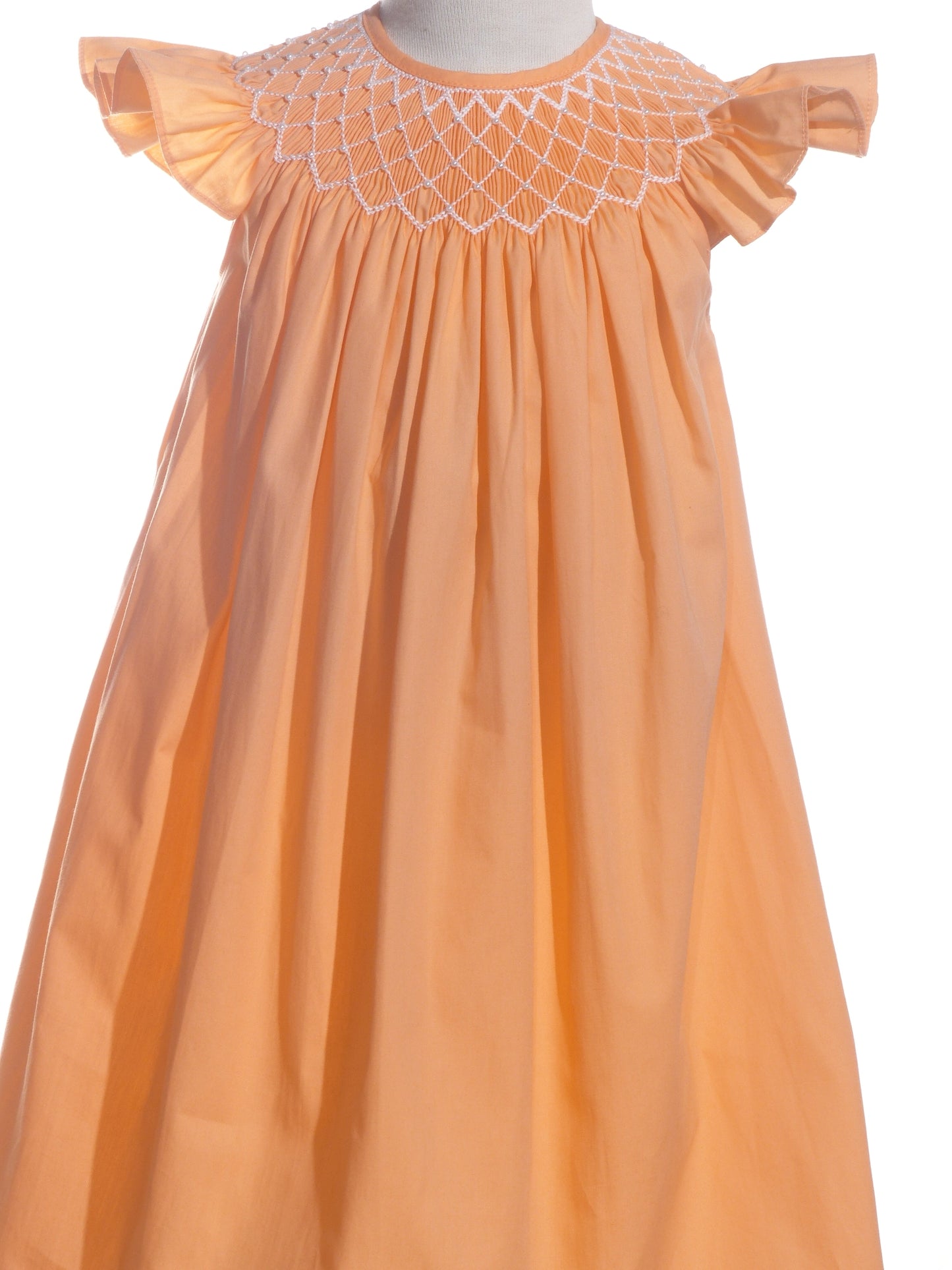 Orange Pearl Geometric Smocked Angle Wing Sleeve Dress