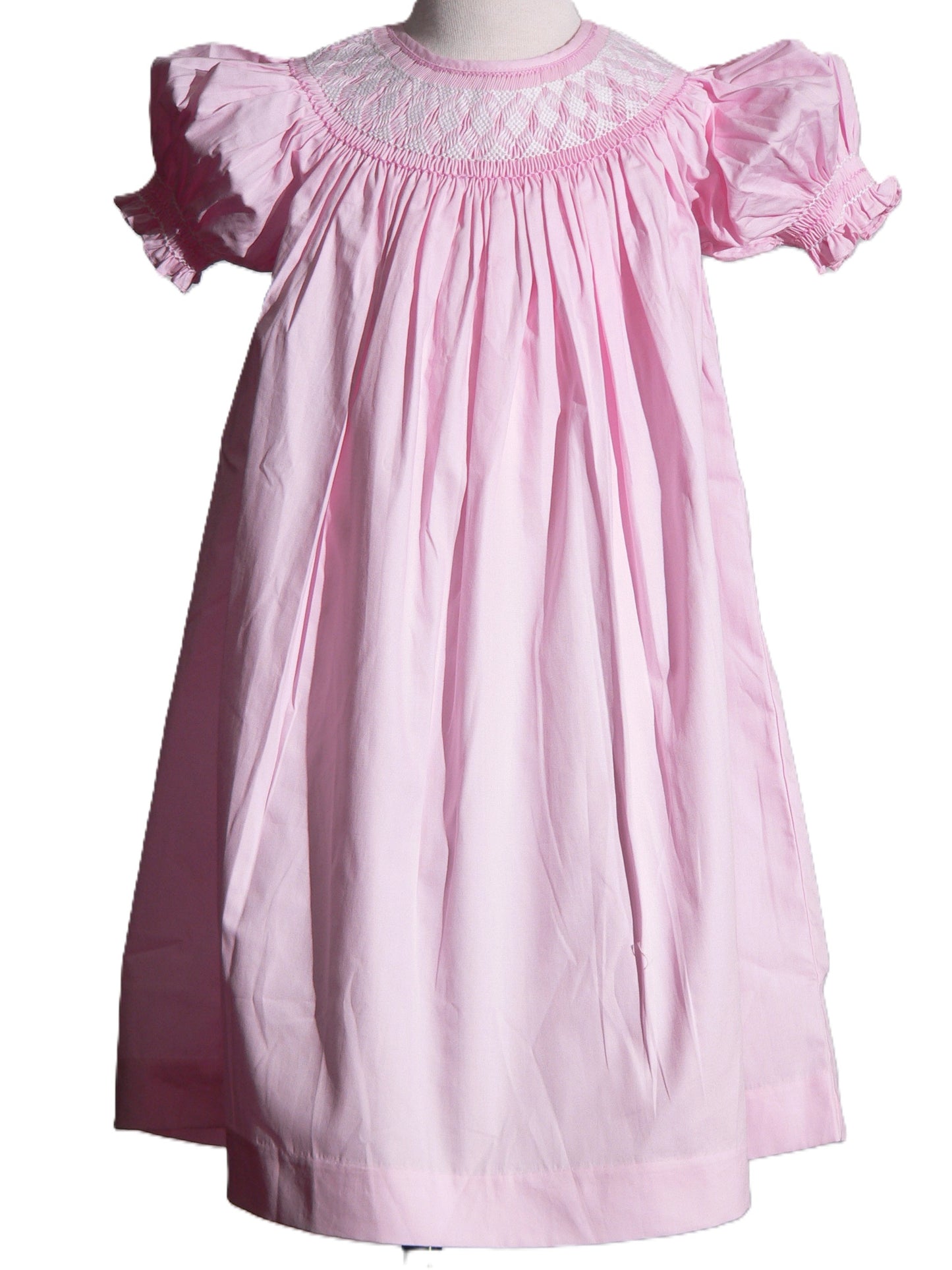 Light Pink Geometric Smocked Short Bishop Sleeve Dress