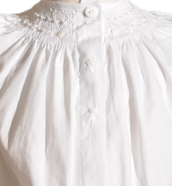 White Geo Pearl Smocked Short Sleeve Gown