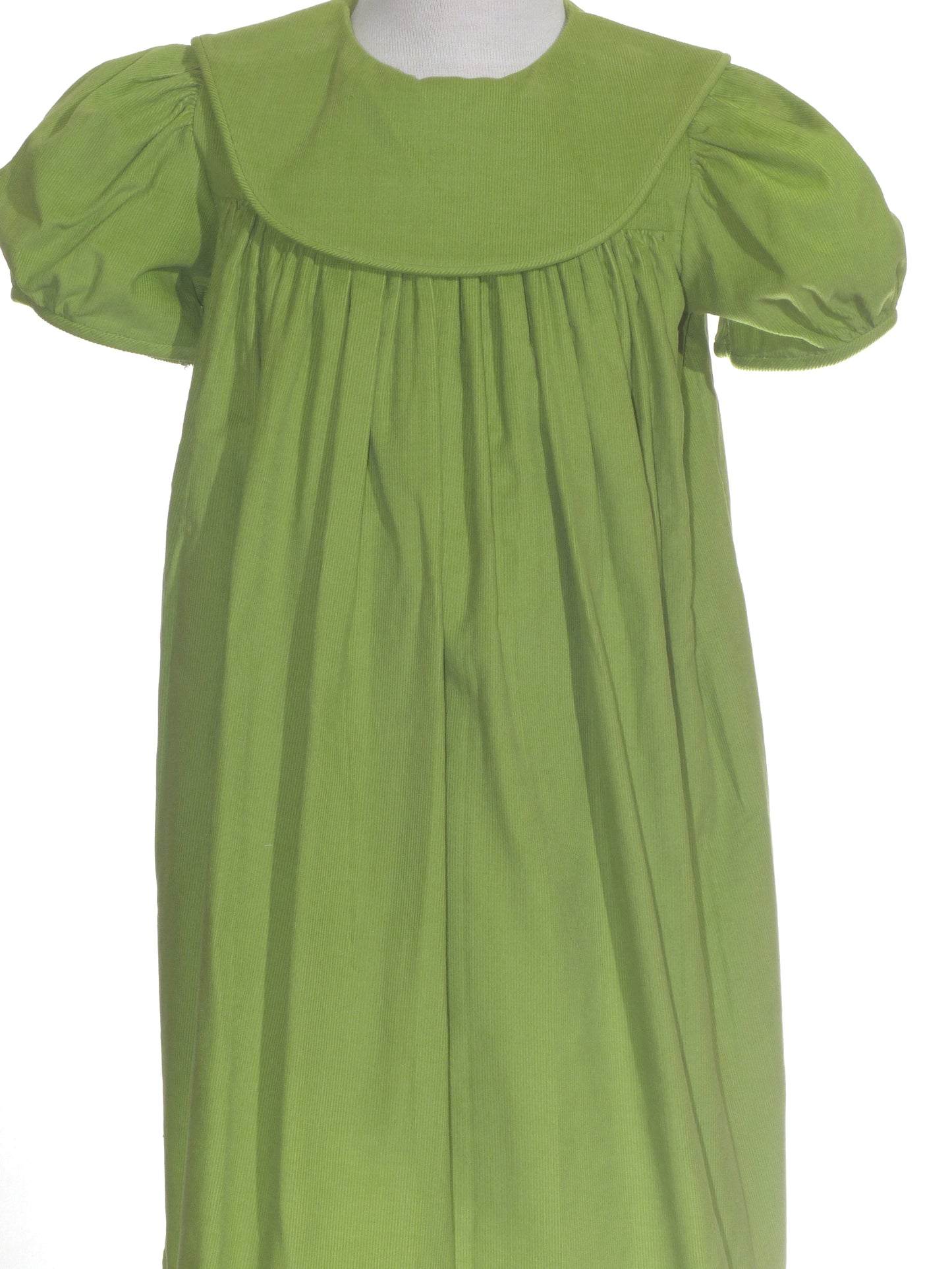 Green Corduroy Girl Dress With Round Collar Monogramable