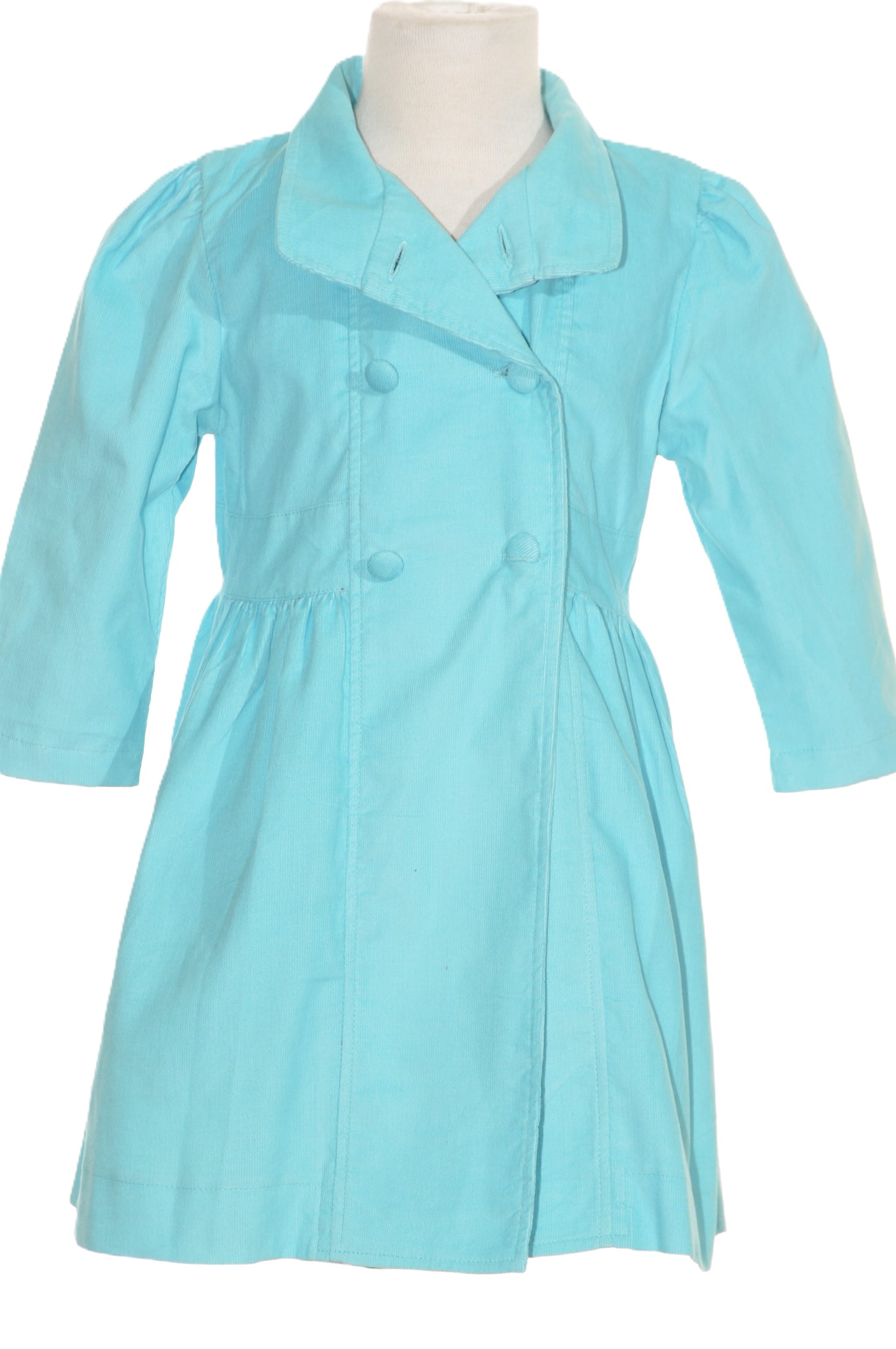 Blue Corduroy Double Breasted Coat with Big Buttons