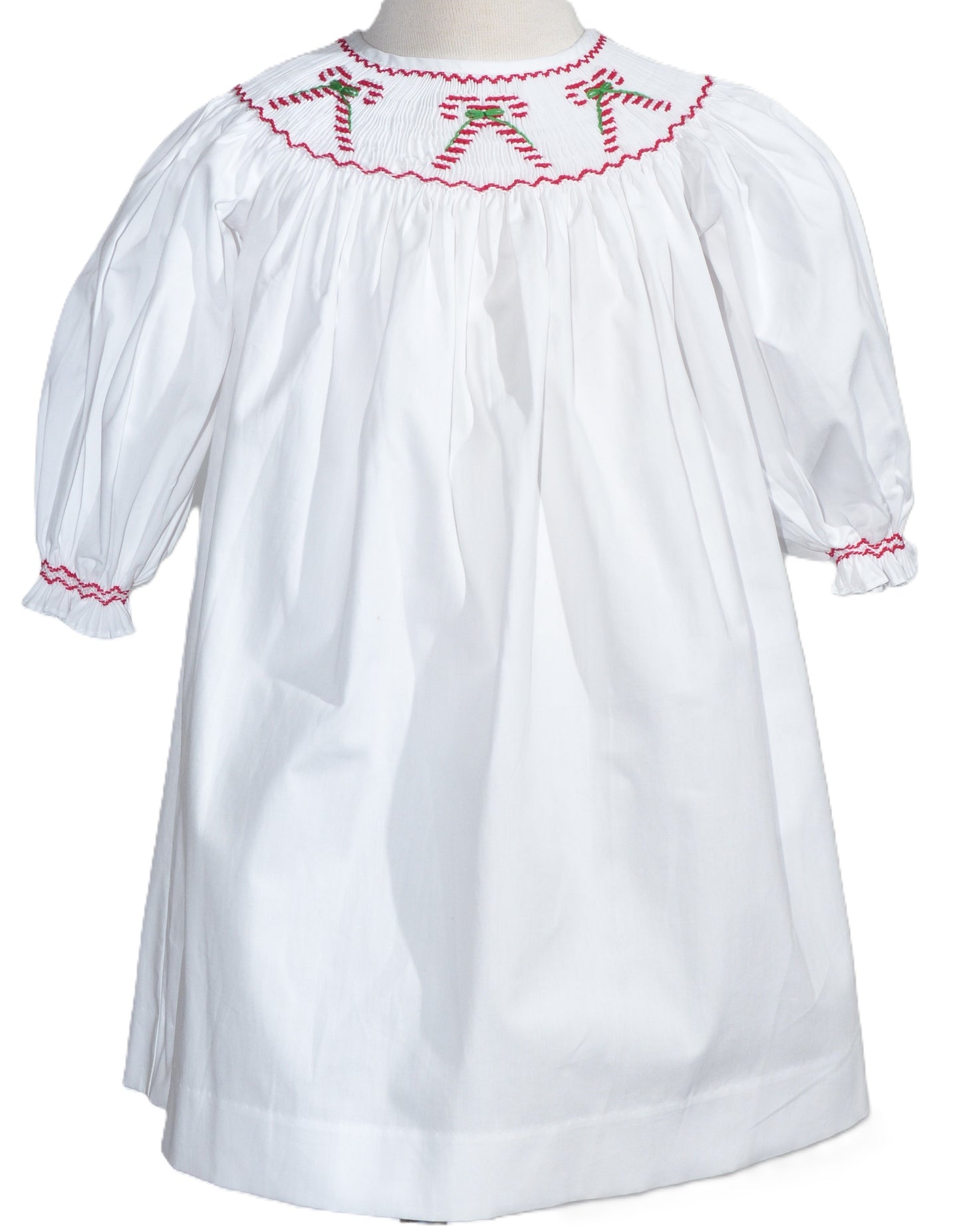 White CANDY CANE Smocked Long Bishop Sleeve Dress (Copy)