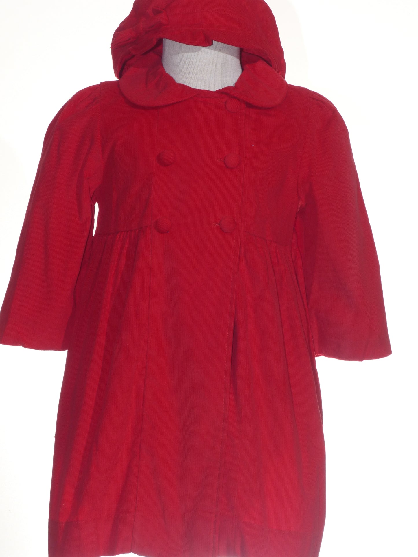 Red Corduroy Hooded Double Breasted Coat