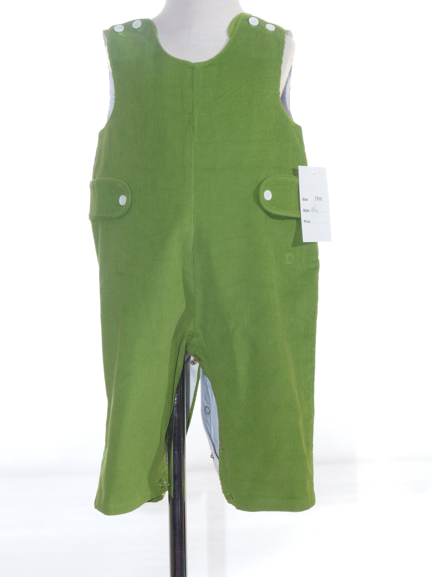 Green Corduroy Boy Short Overall Monogramable