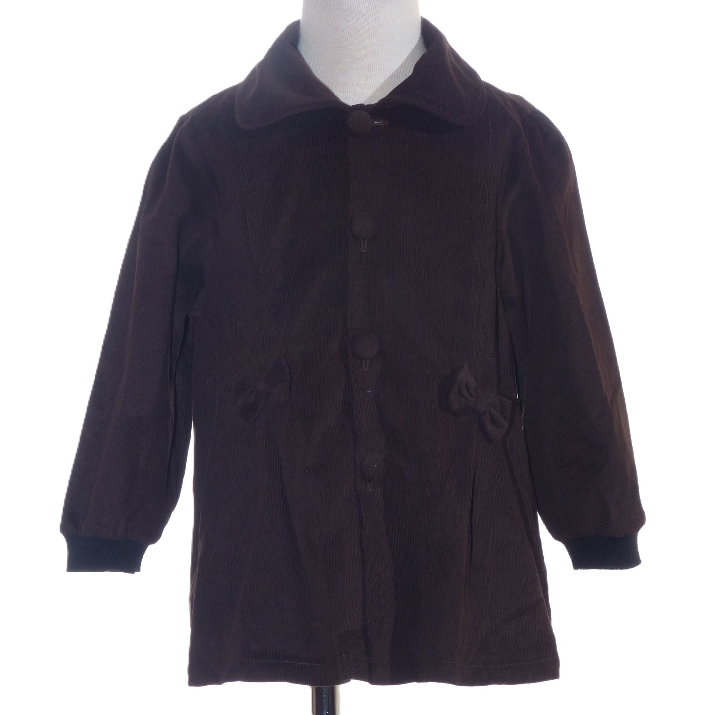Chocolate Brown Single Breasted Corduroy Jacketwith Bows