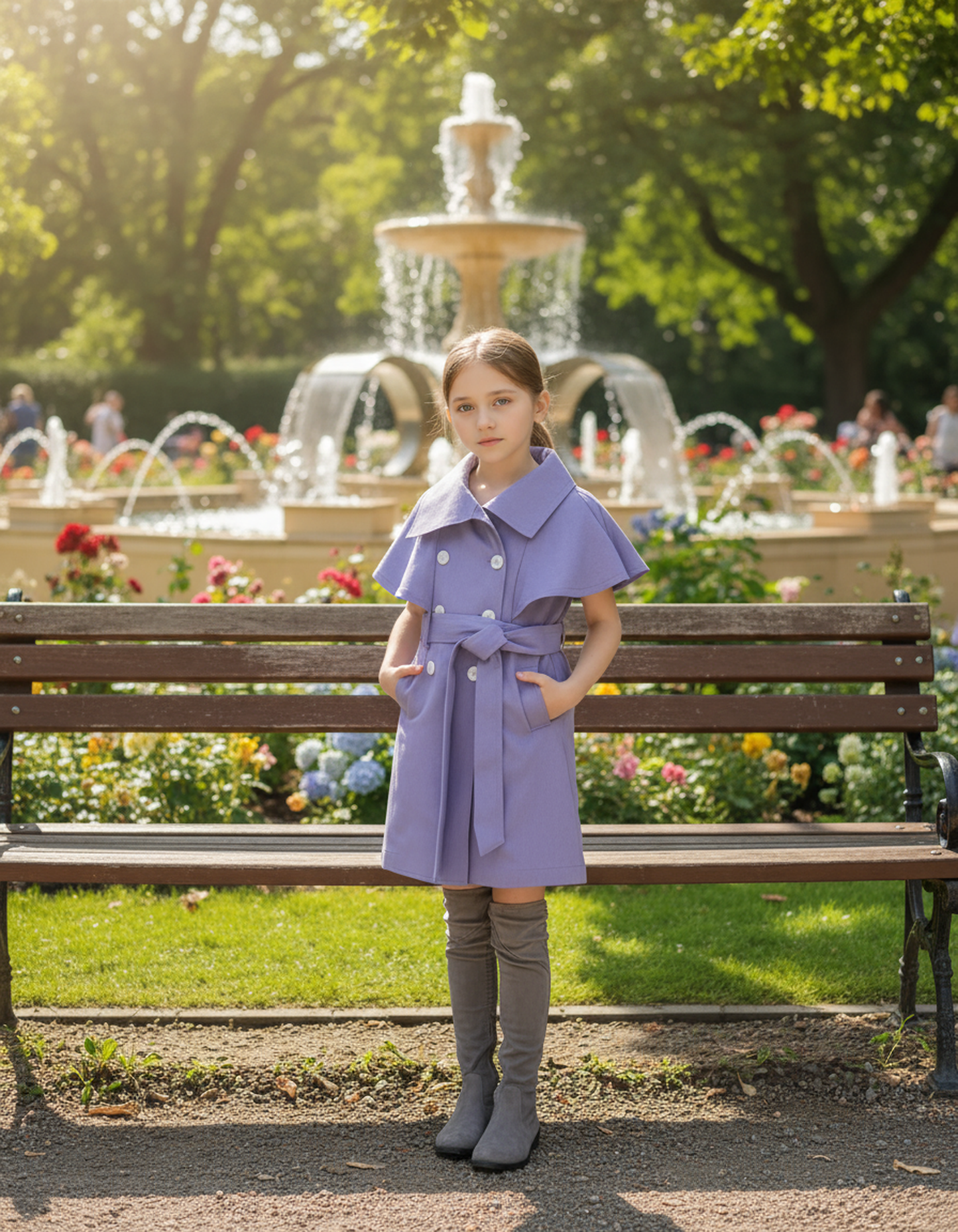Blue Corduroy Double Breasted Trench Coat