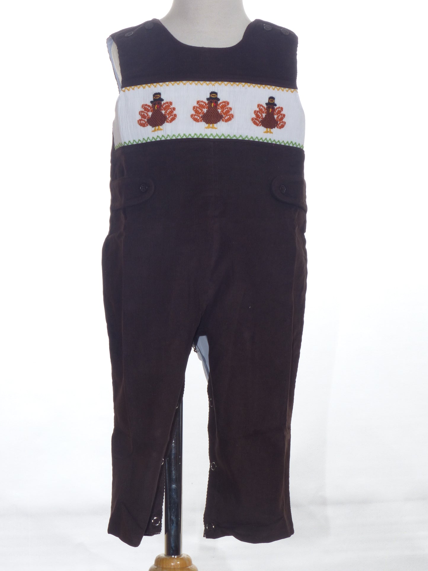 Brown Corduroy Turkey Smocked Boy Longall
