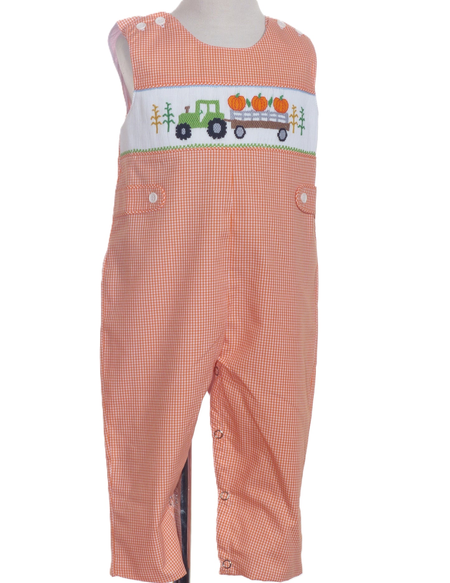 Orange Gingham Boy Long all featuring TRACTOR WITH PUMPKINS Hand-Smocked