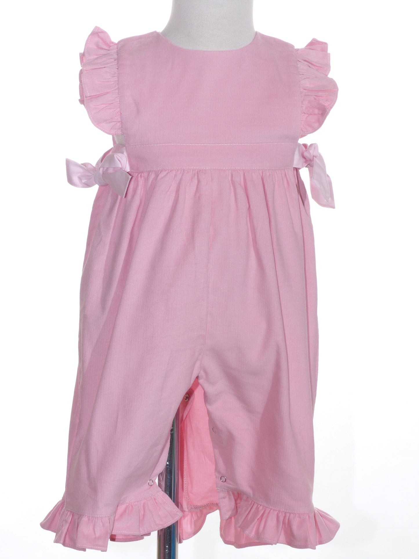 Light Pink Corduroy Romper with Ribbon Bows