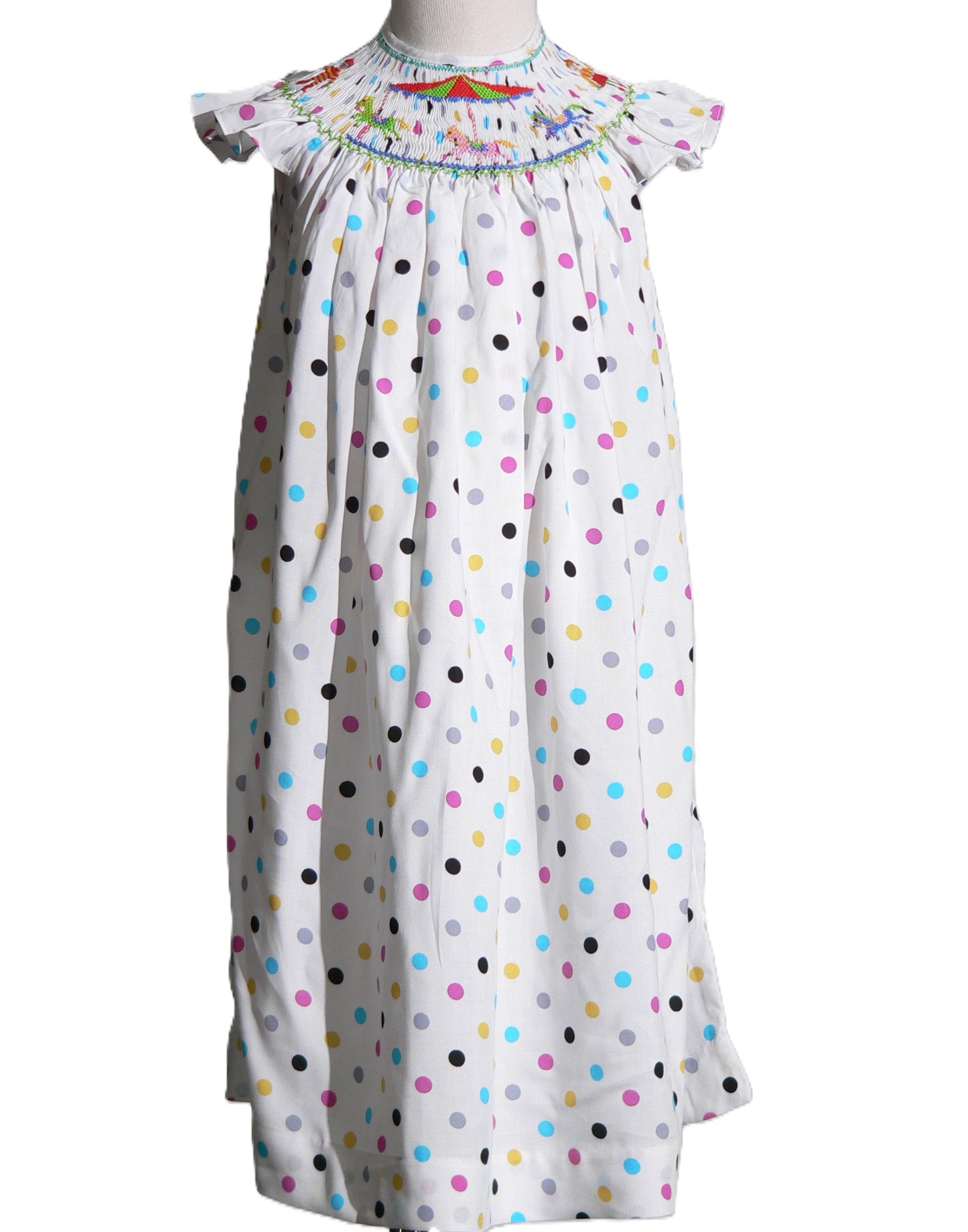 Colorful Polka Dots Angel Wing Dress Featuring CAROUSEL Hand-Smocked