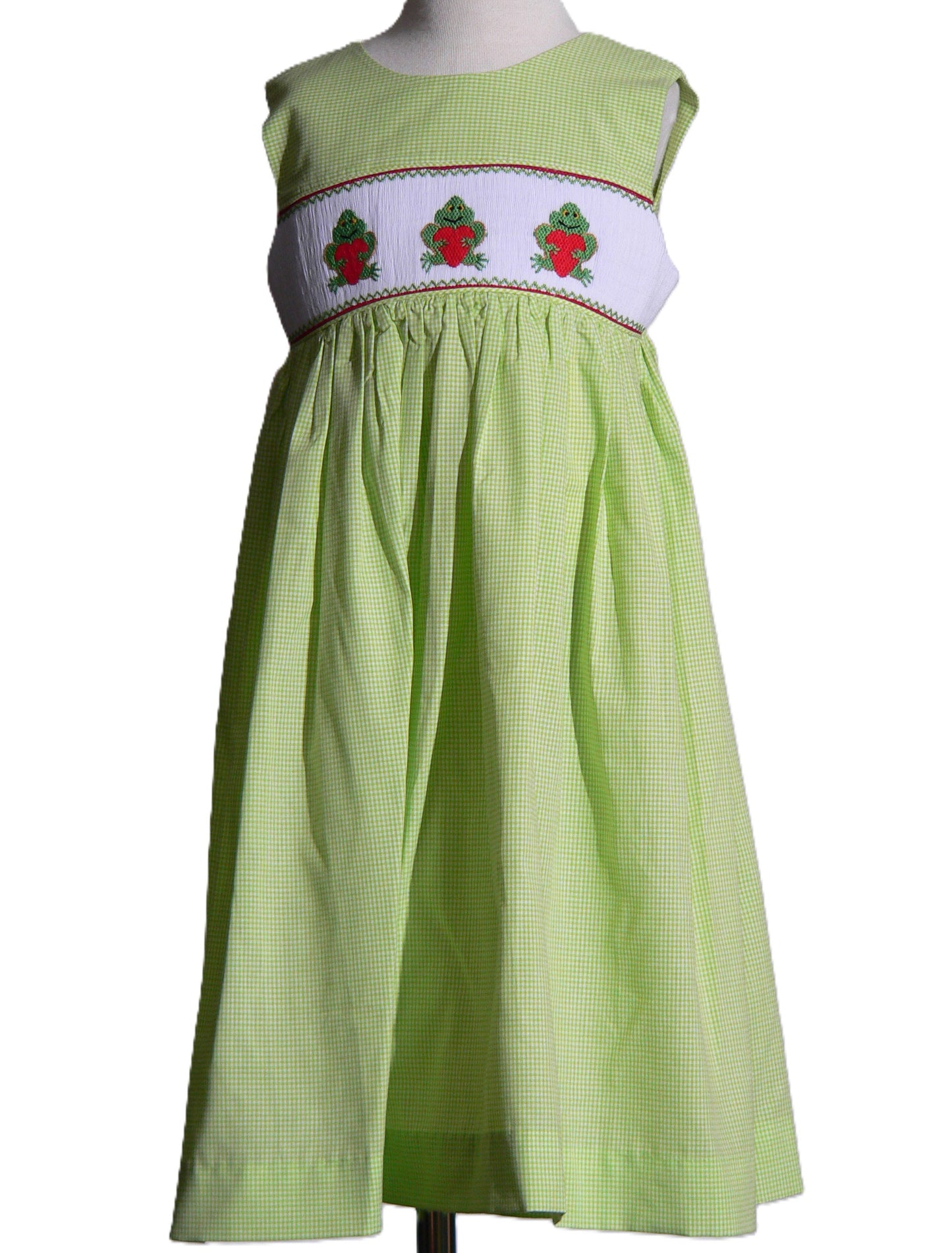 Green Frog with Heart Smocked Sleeveless Dress