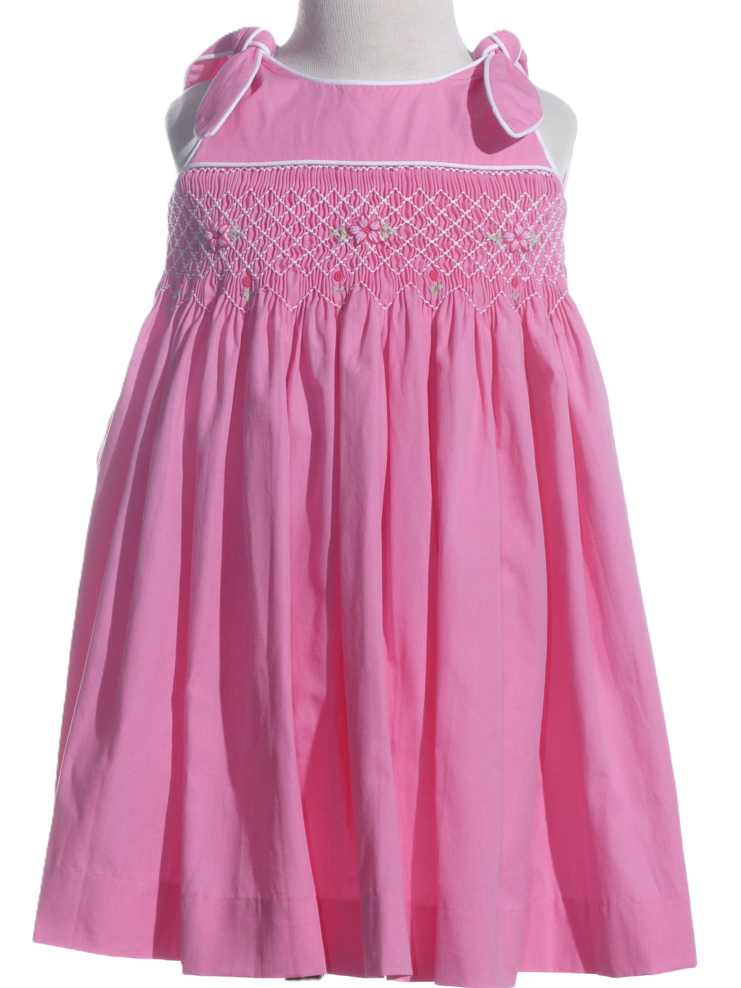 Hot Pink Geometric Smocked with Roses Sleeveless Dress