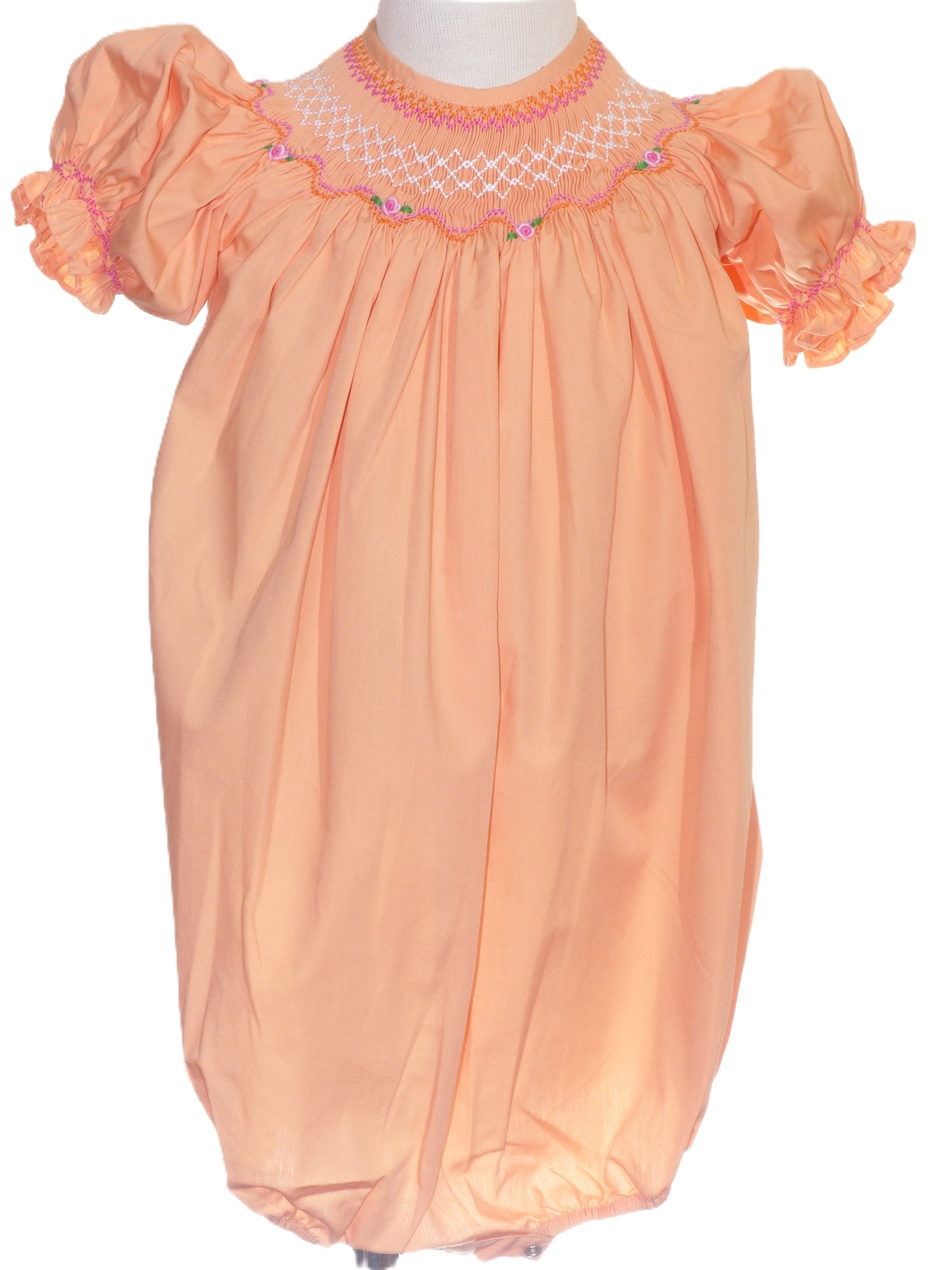 Orange Geometric Smocked With Roses Short Sleeve Bubble
