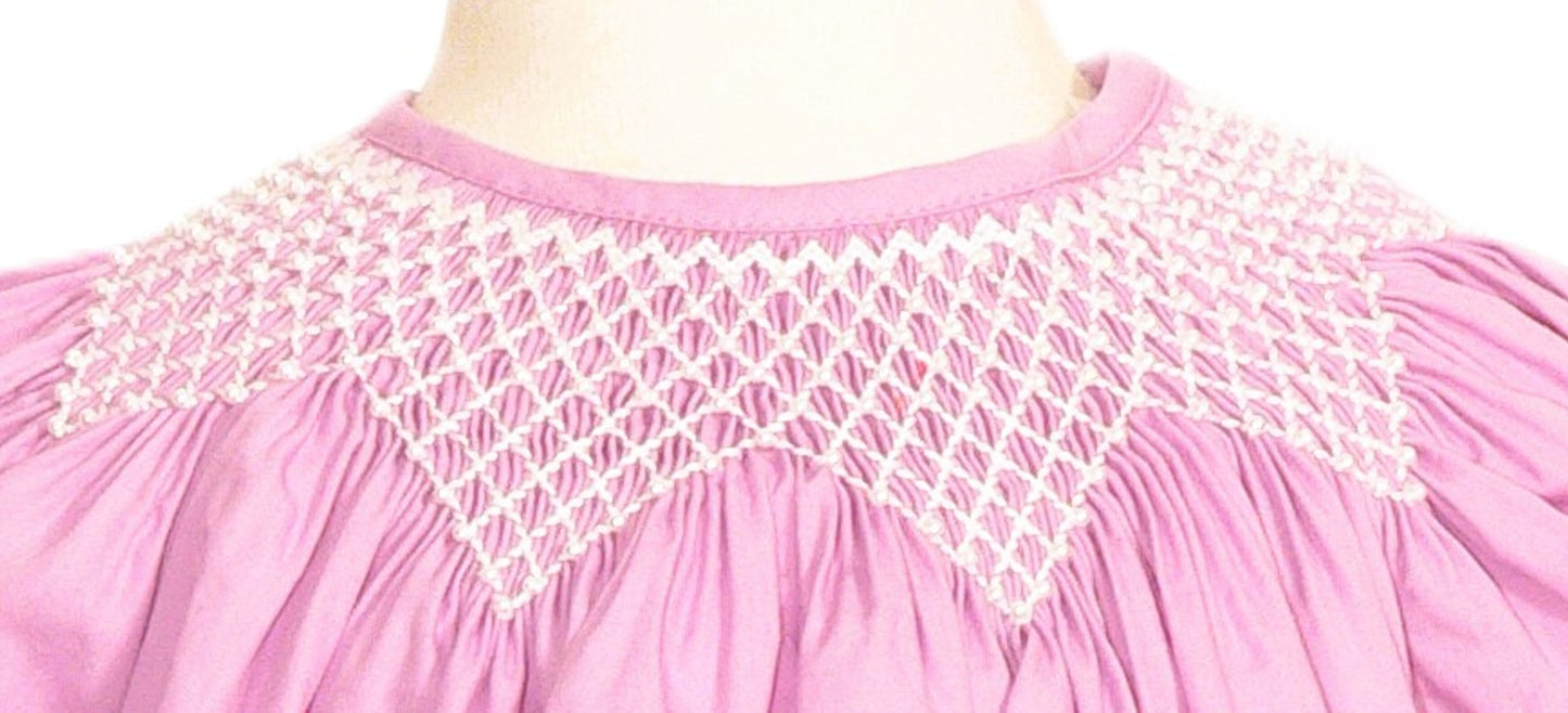 Purple Geometric Smocked with Pearl Short Sleeve Bishop Dress