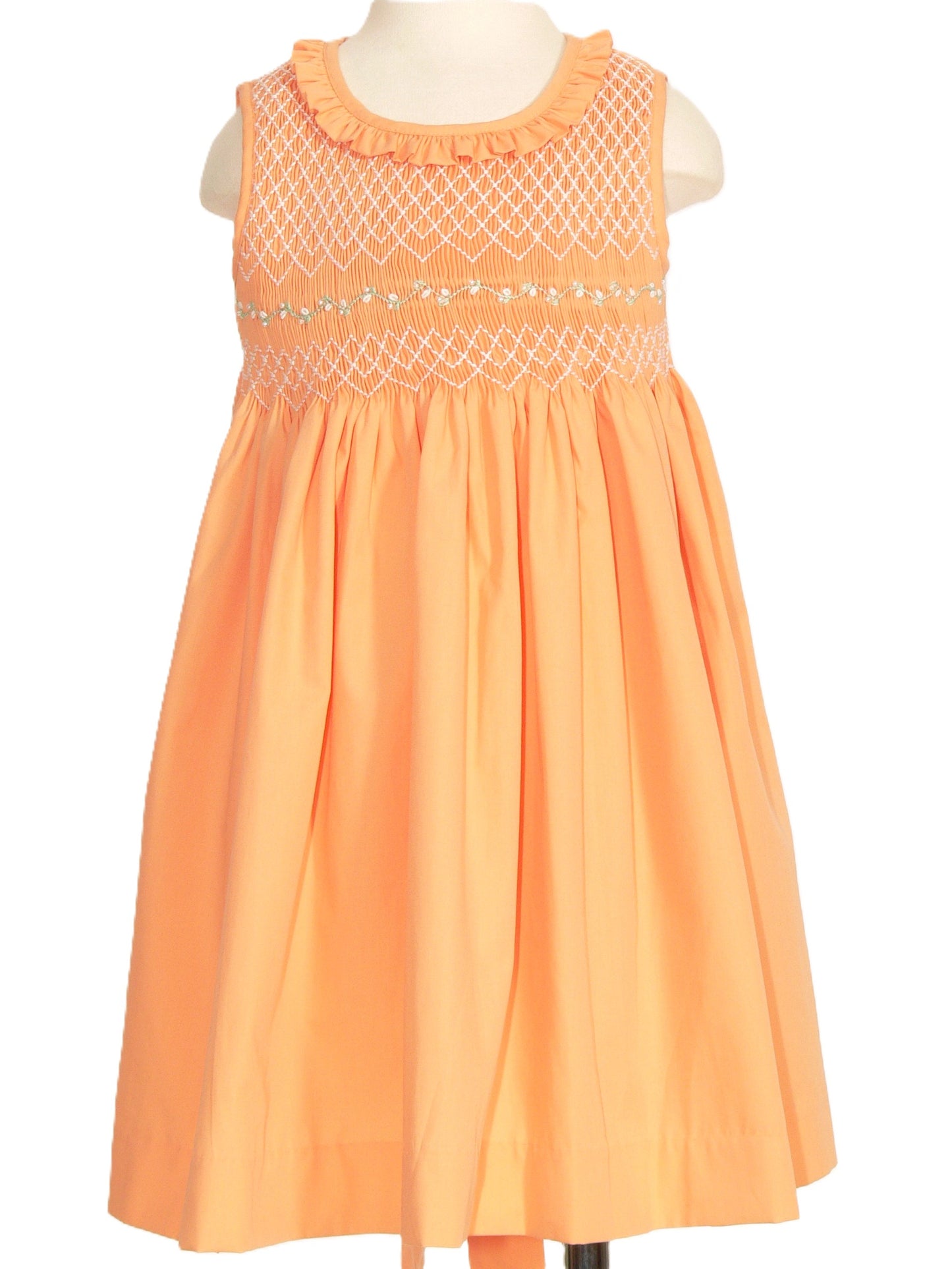 Orange Geometric Smocked with Roses Sleeveless Dress