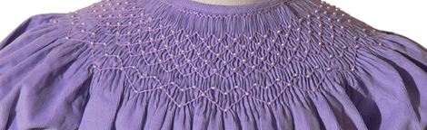 Light Purple Corduroy Geometric Smocked with Pearl Short Sleeve Bishop Dress