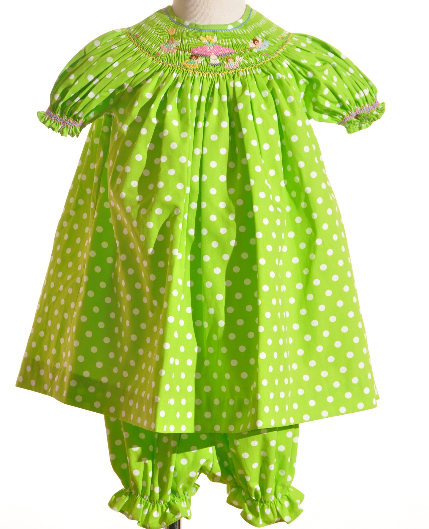 Green Mushroom Faries Smocked Short Sleeve Short Set