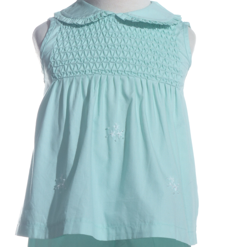 Mint Geometric Smocked Sleeveless Top and Ruffle Pants Set