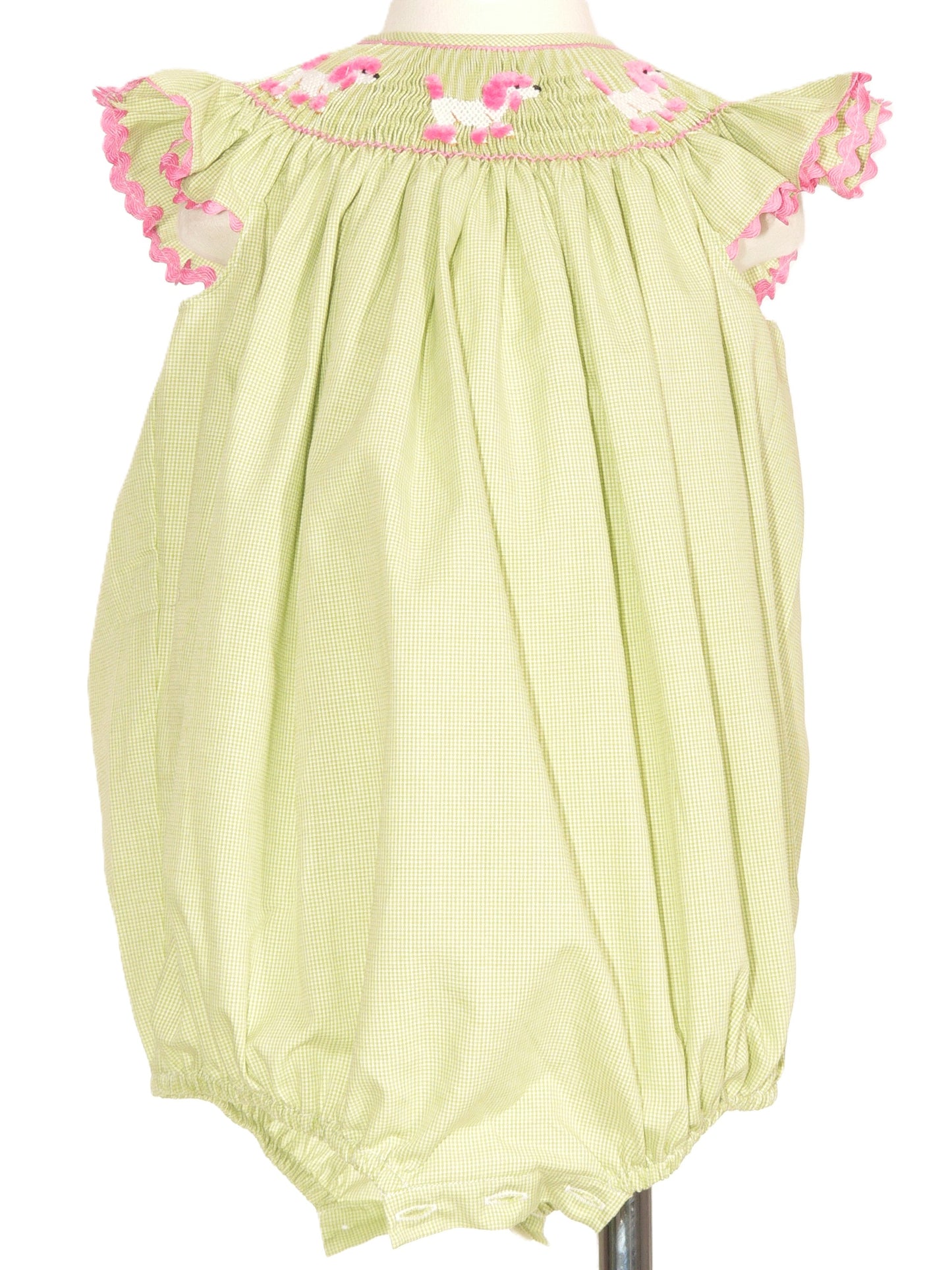 Green Gingham Poodle Smocked Angel Wing Bubble