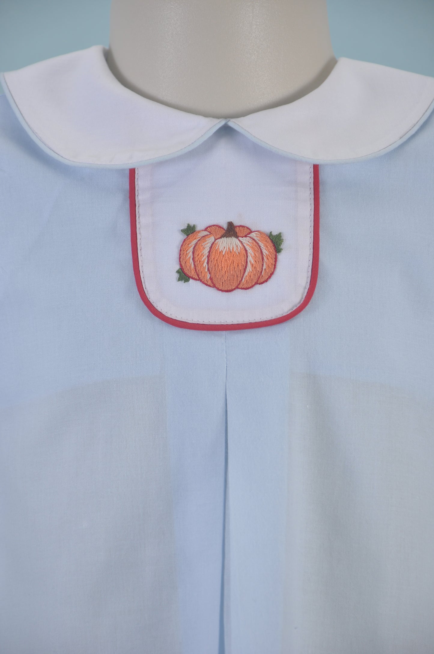 Blue Peter Pan Collar Pleated Dress With PUMPKIN embroidered