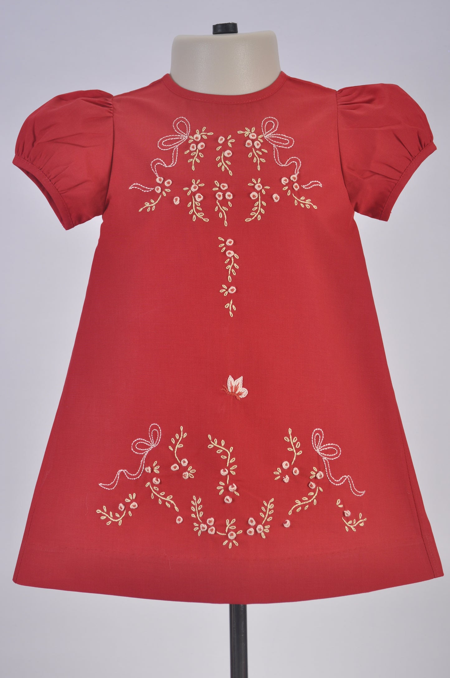 Vintage Christmas Hand Embroidered Flowers Dress