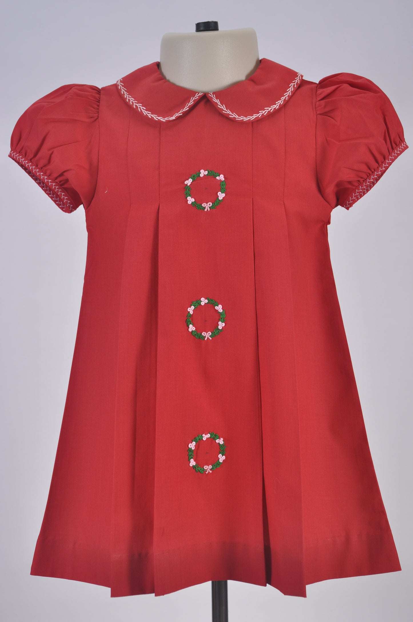 Red Christmas Wreath Hand Embroidered Dress