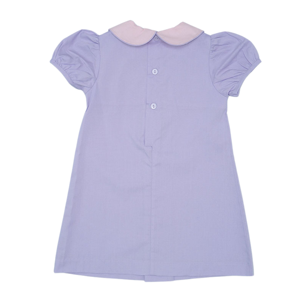 Lavender Bird Embroidered on Peter Pan Collar Pleated Dress