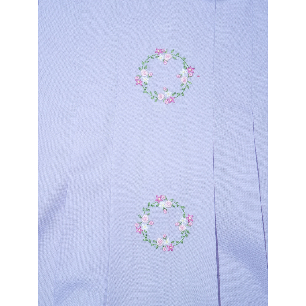 Lavender Floral Wreath Embroidered on Peter Pan Collar Pleated Dress