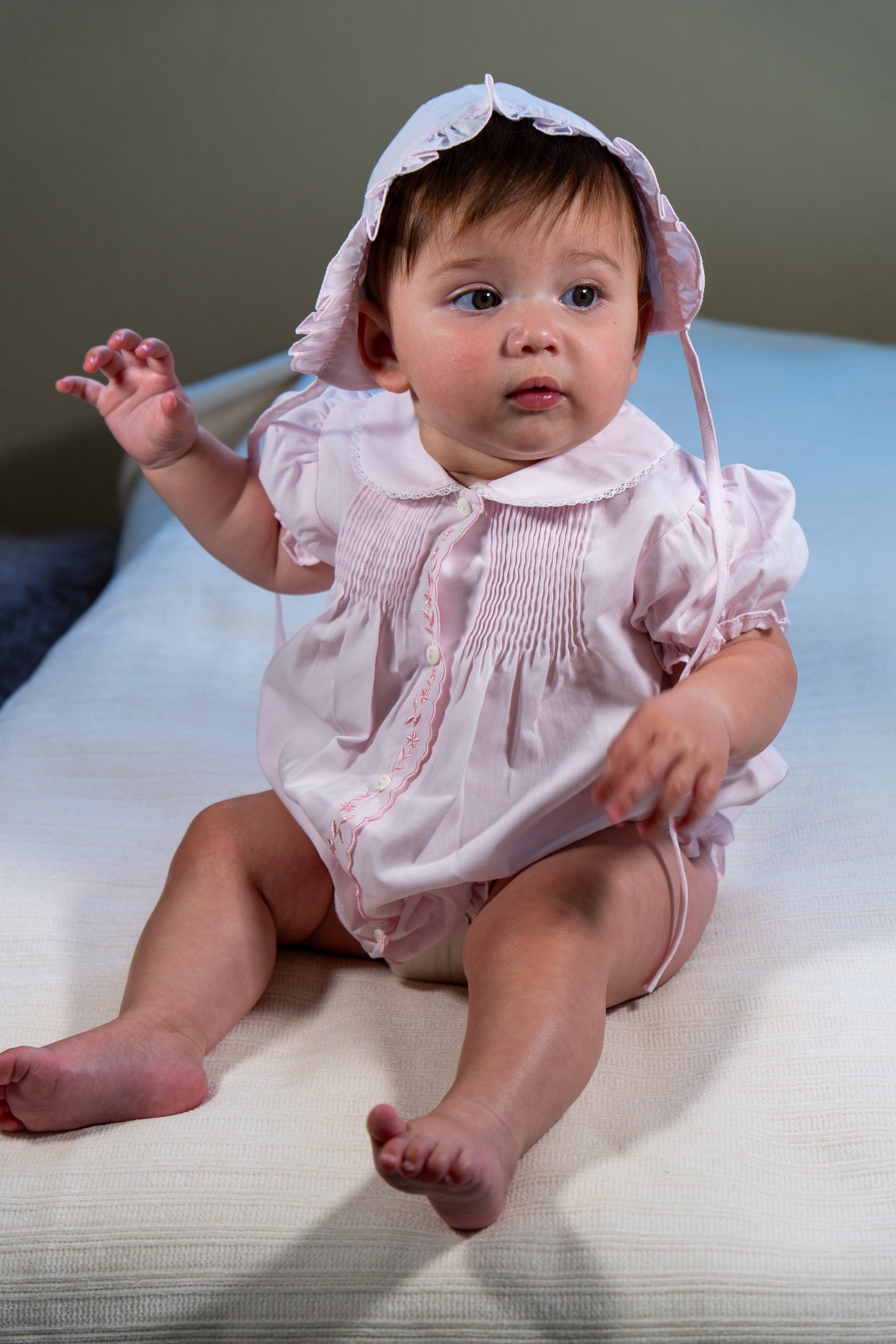 Hand Embroidered & Pleated Pink Short Sleeve Dress