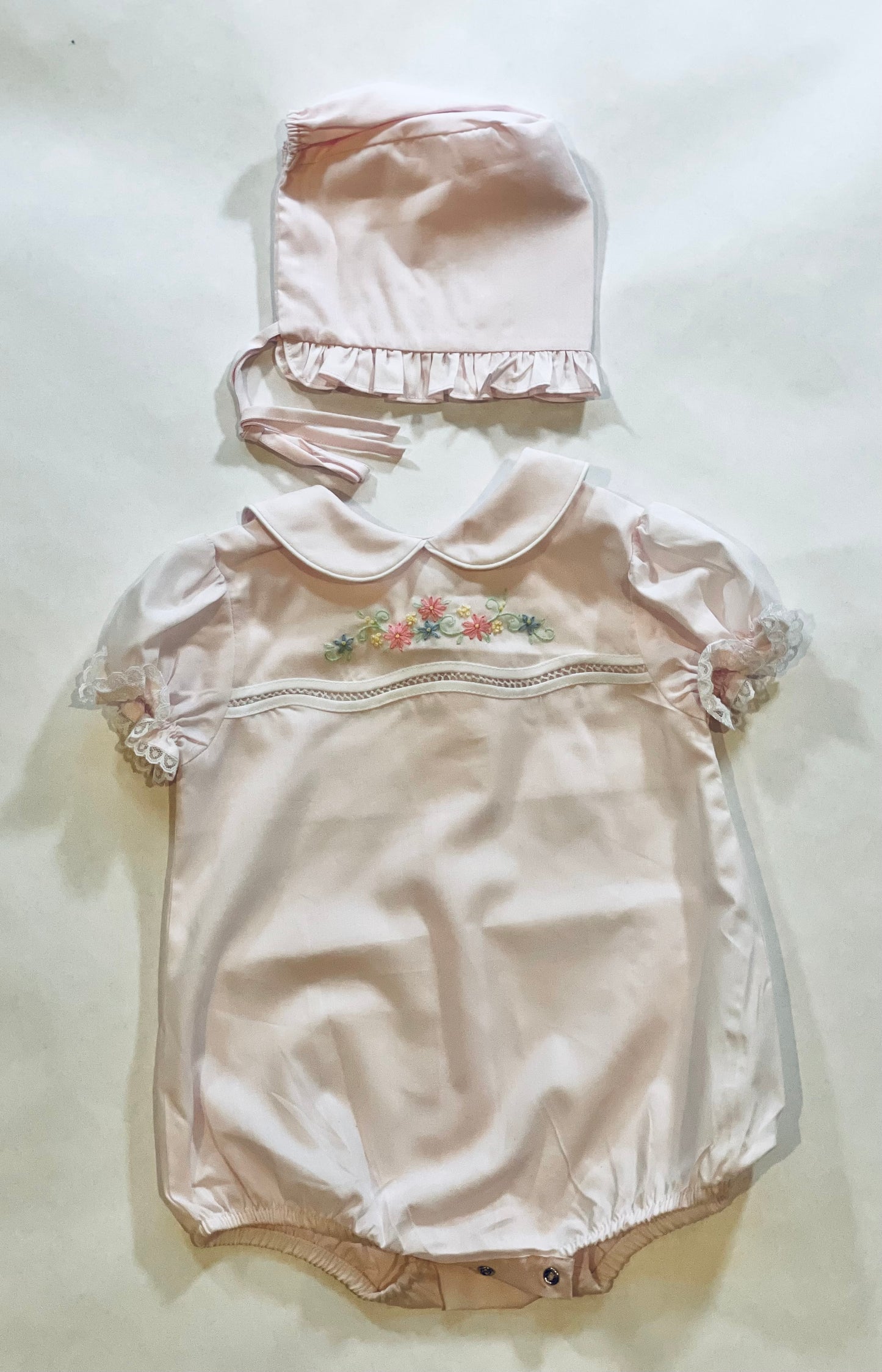 Pink Hand Embroidered Bubble with Beautiful Bonnet