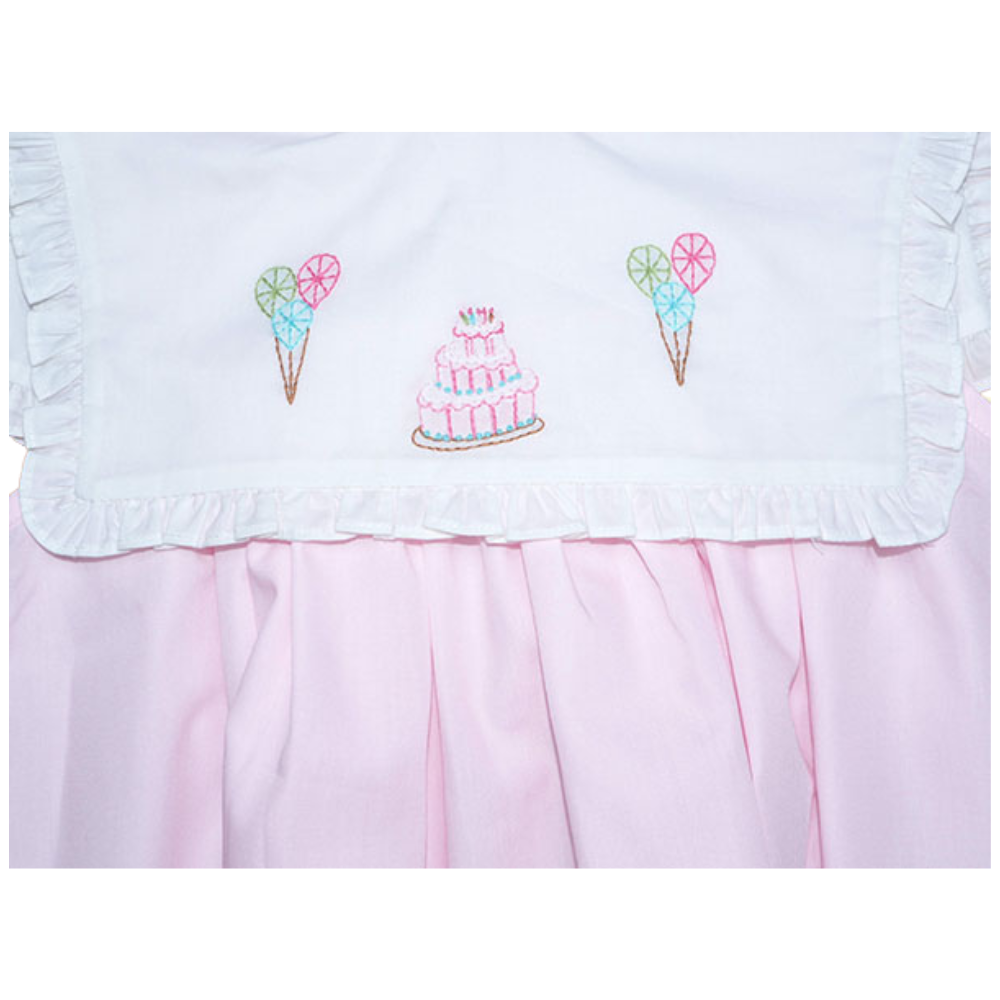 Pink Birthday Cake & Balloons Hand Embroidered Dress