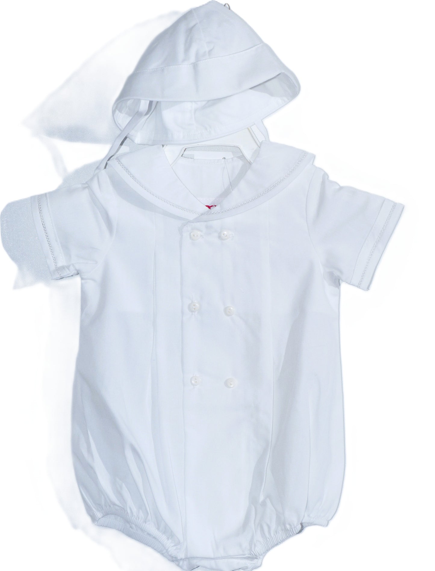 White Boys' Sailor Bubble with Buttons and Bonnet