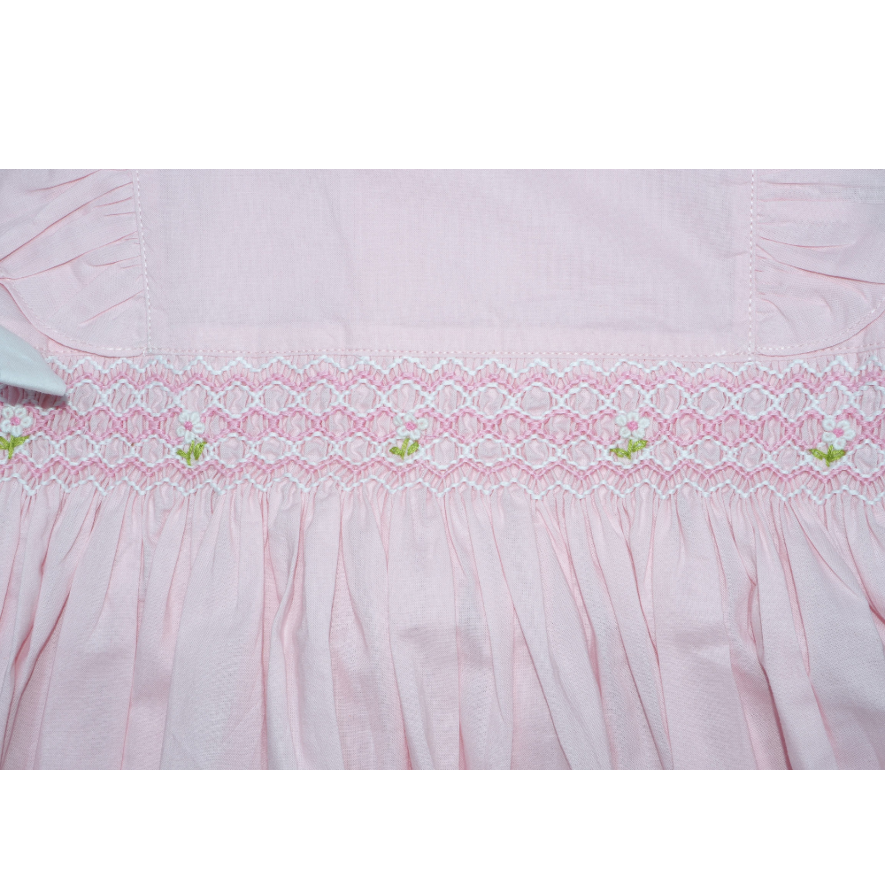 Pink Sleeveless Geometric Waist Smocked with Little White Bows