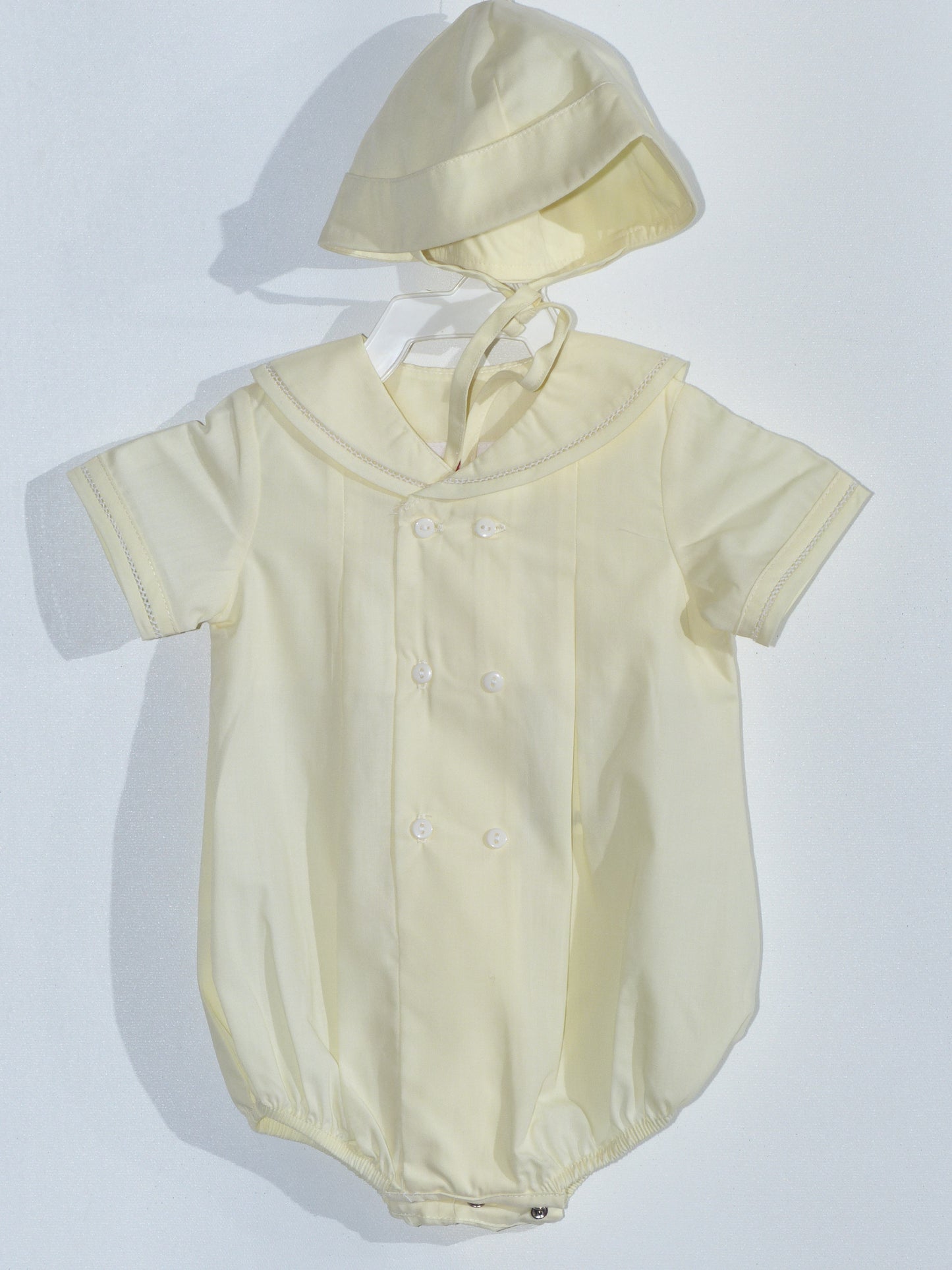 Light Yellow Boy Button Front Bubble and Bonnet