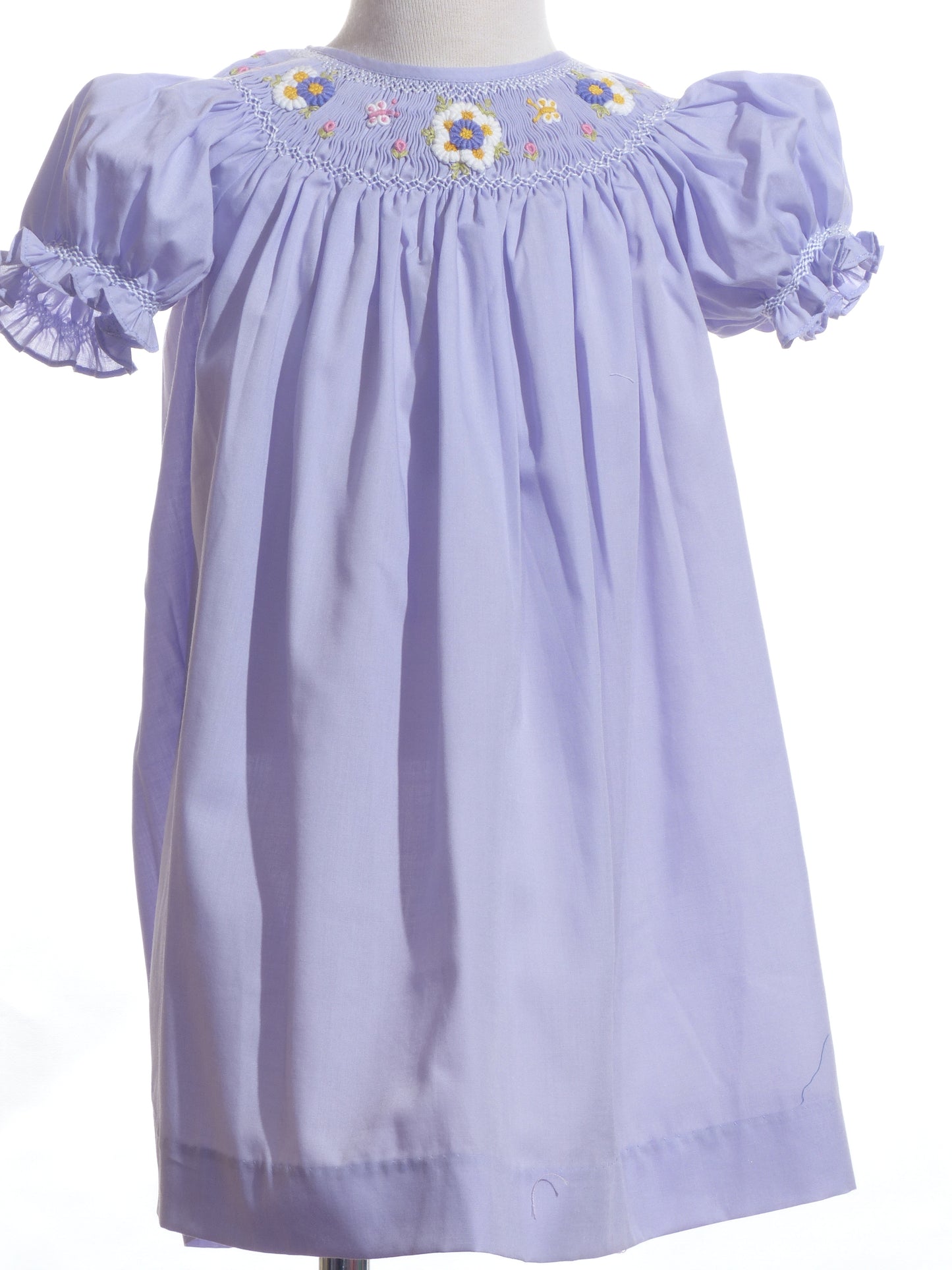 Purple Daisies Smocked Short Sleeve Bishop Dress