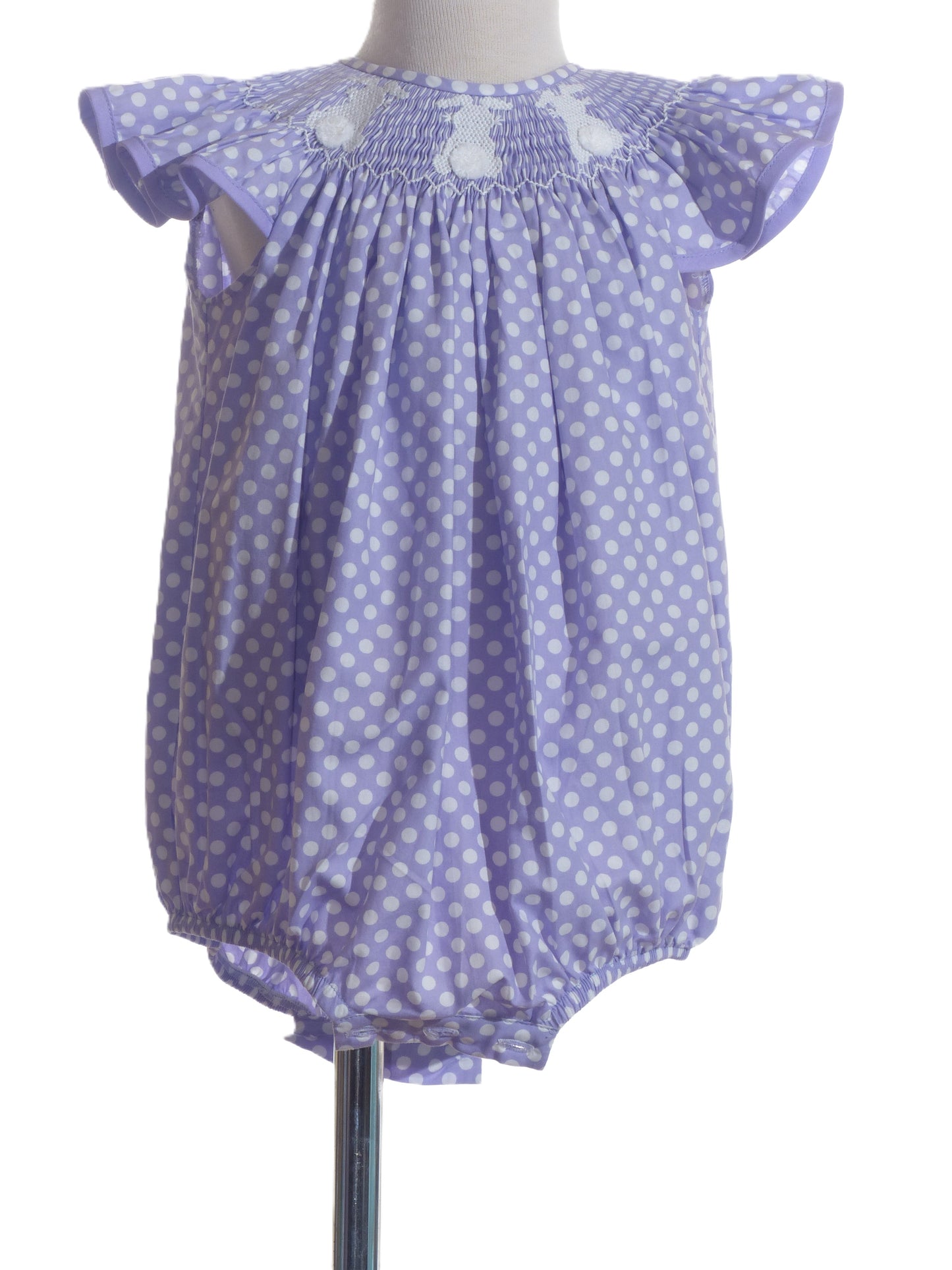 Purple Polka Dot Bunny Smocked Short Bishop Sleeve Bubble