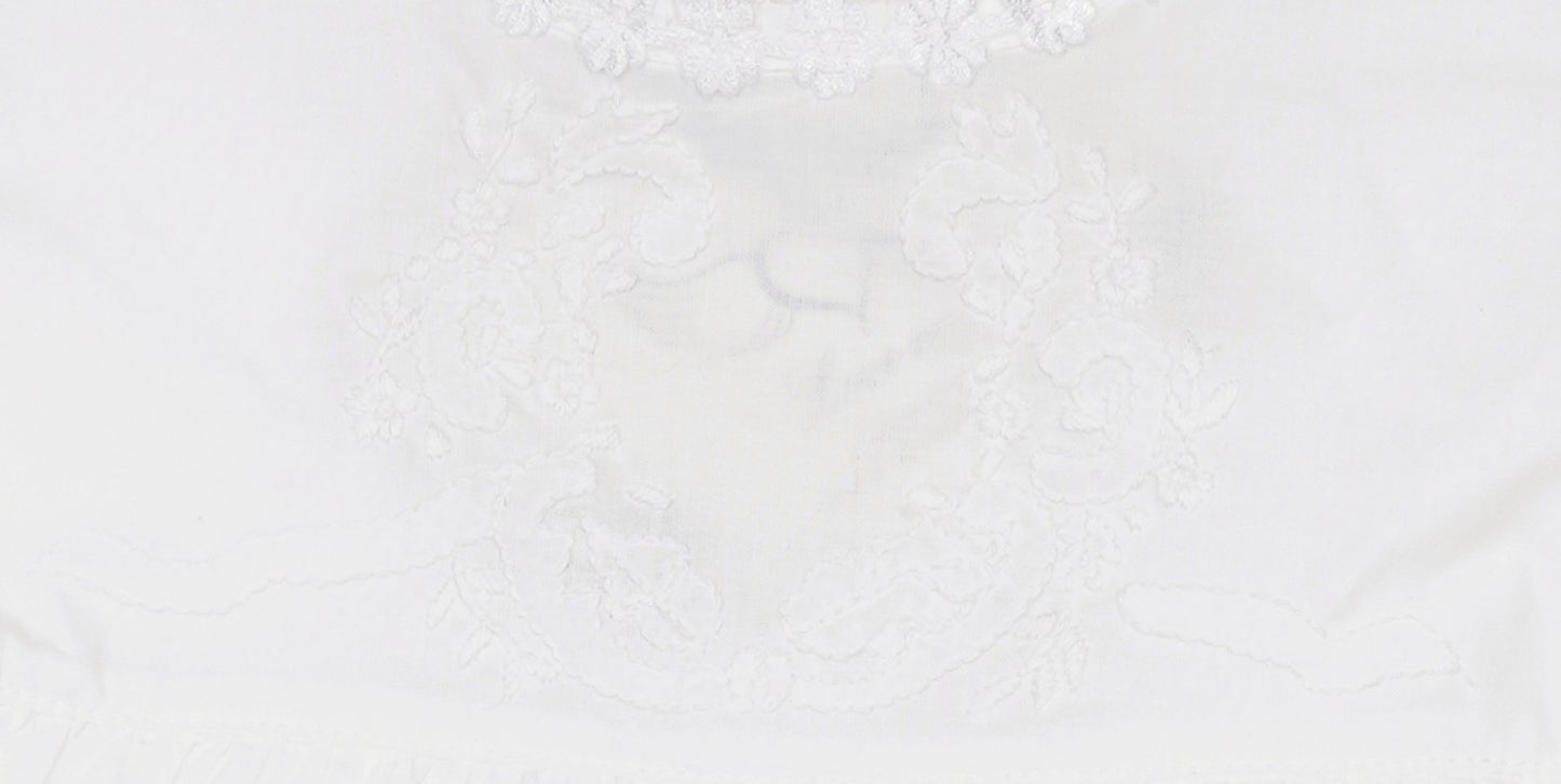 White Floral Shadow-Embroidered Long Sleeve Dress