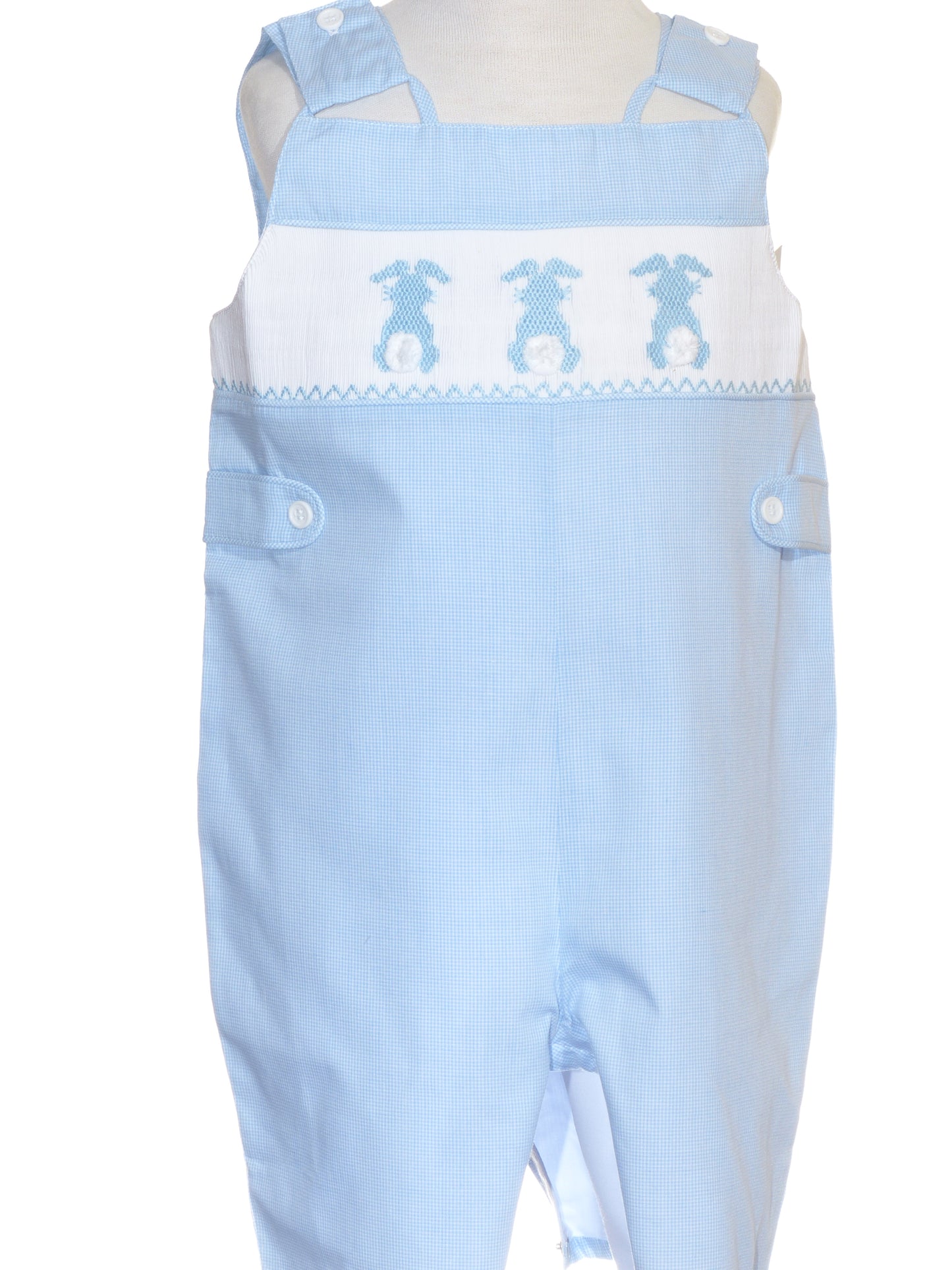 Light Blue Bunny Smocked Shortall