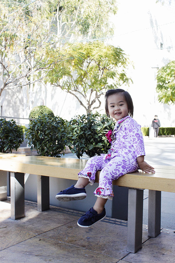 Purple Floral with Velvet Flower Romper