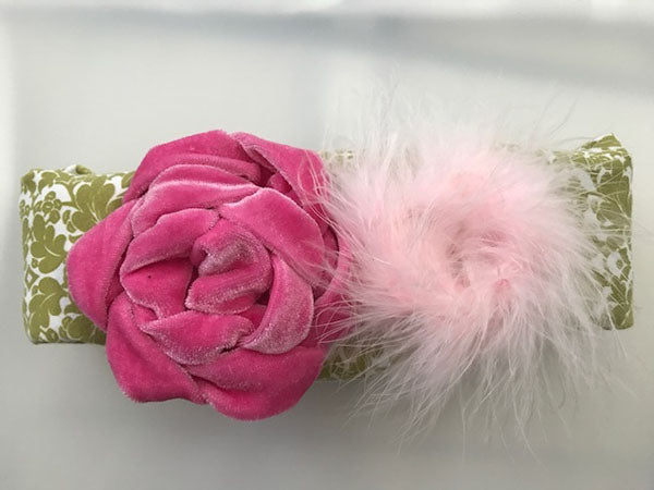 Pink Floral Rosette with Vintage Feather Headband