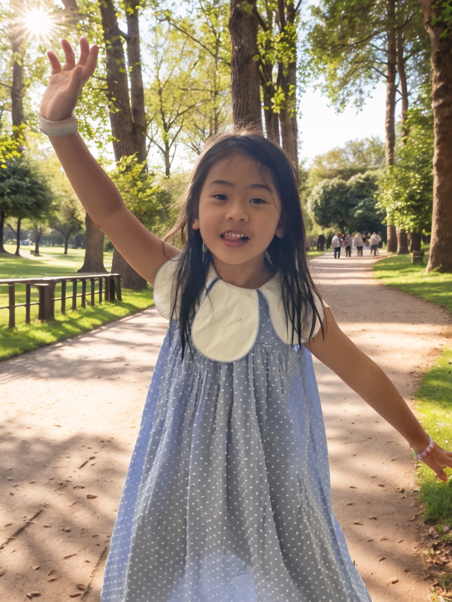 Blue Swiss Dot Tulip Collar Dress- Monogramable