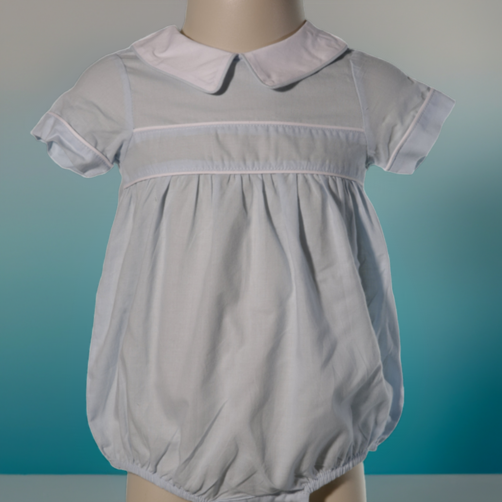 Blue Baby Boy Bubble with White Peter Pan Collar