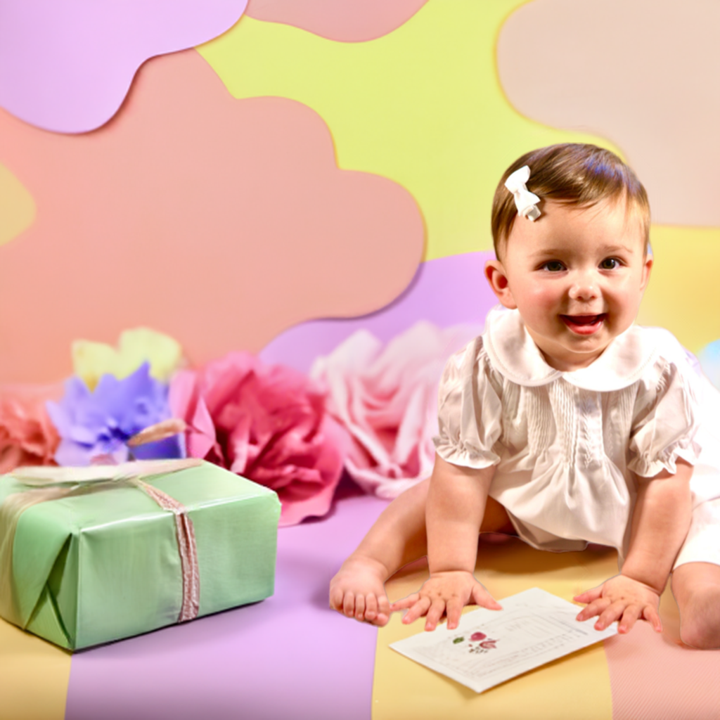 White Hand Embroidered & Pleated Dress with Bonnet