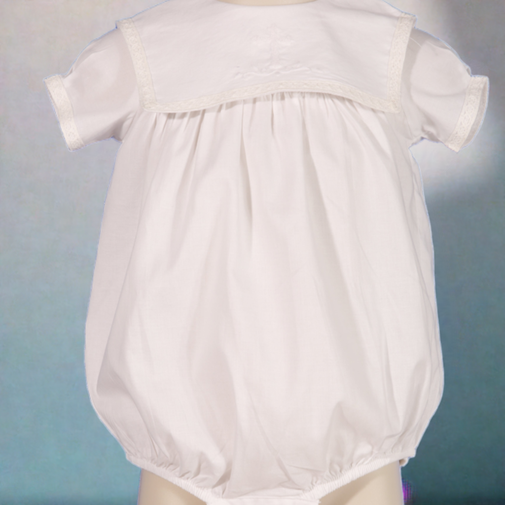 Cross Embroidered White Boy Bubble